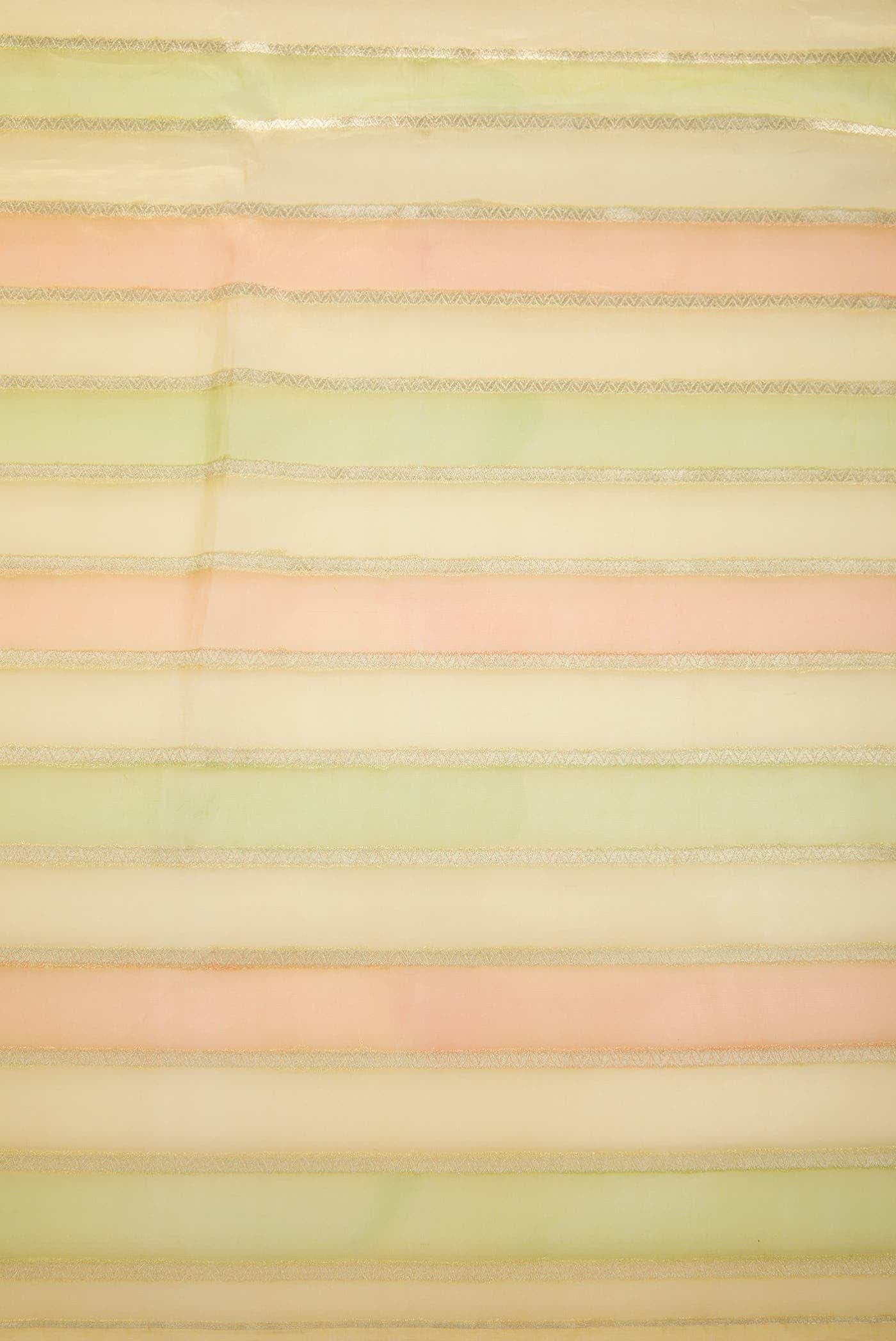 Orange and Green Organza Silk Dress Material