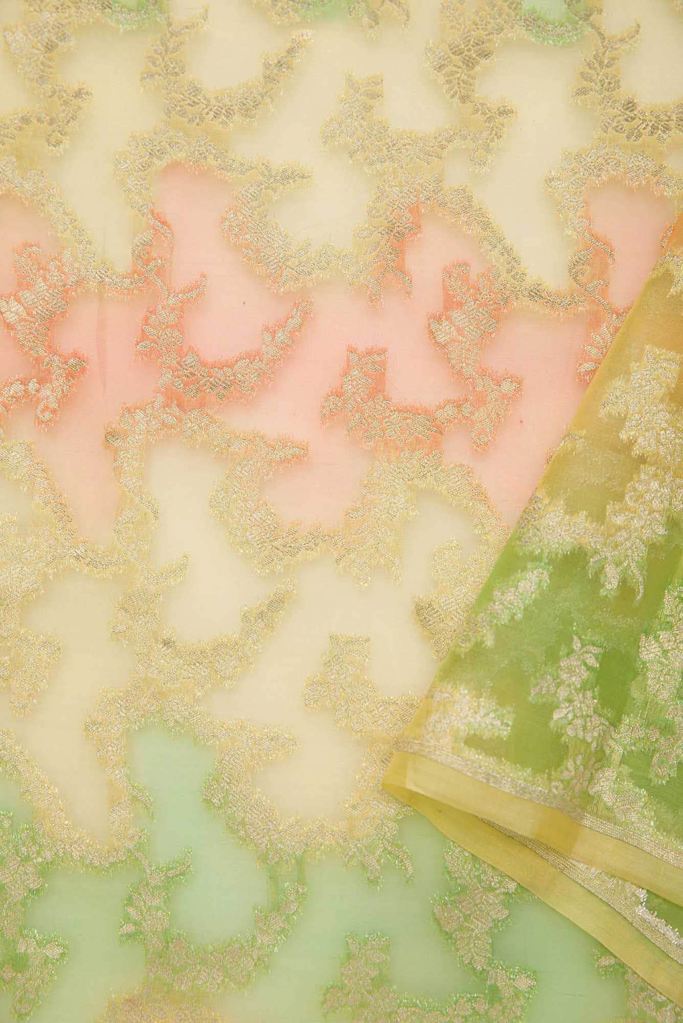 Yellow Green and Orange Organza Silk Dress Material