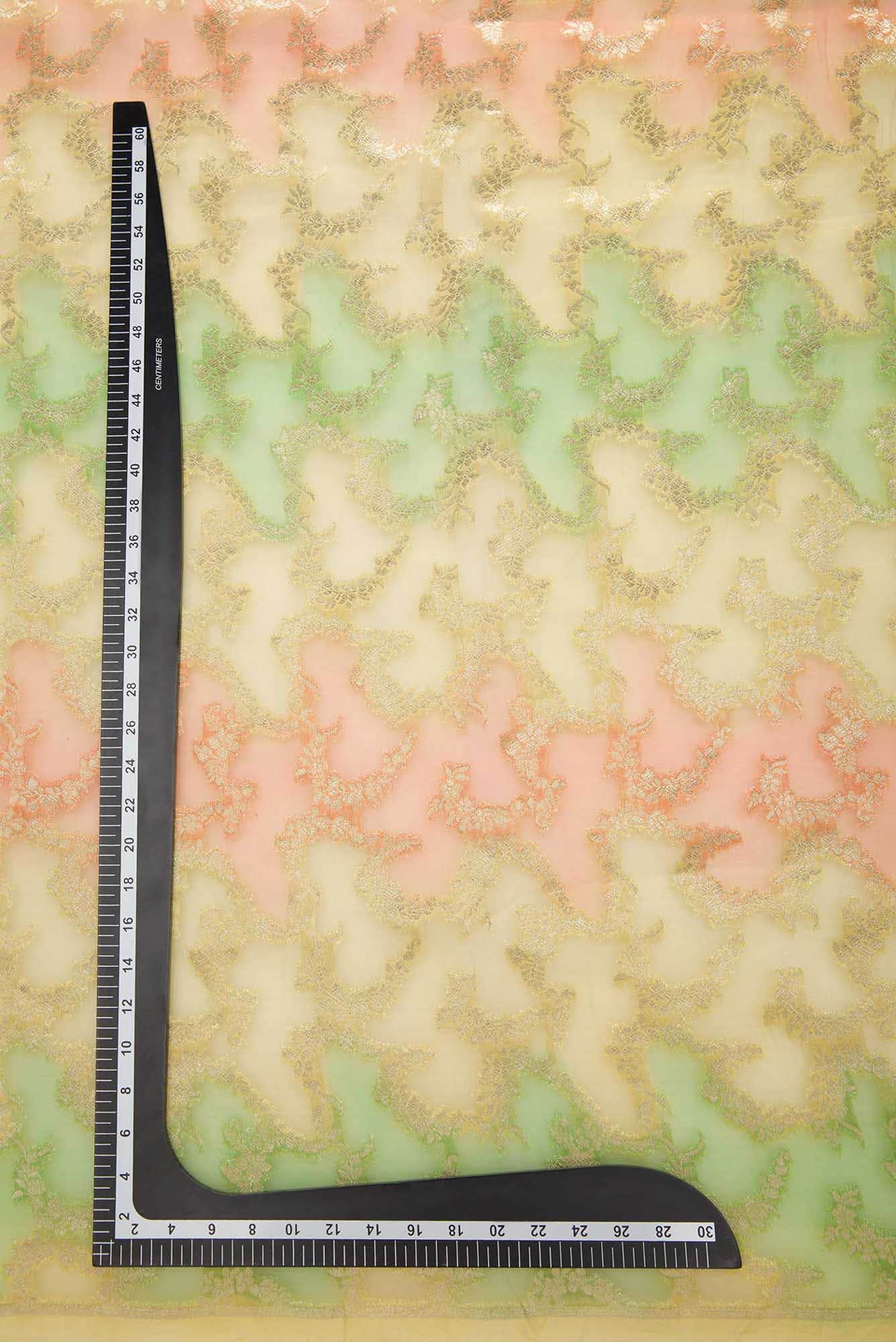Yellow Green and Orange Organza Silk Dress Material