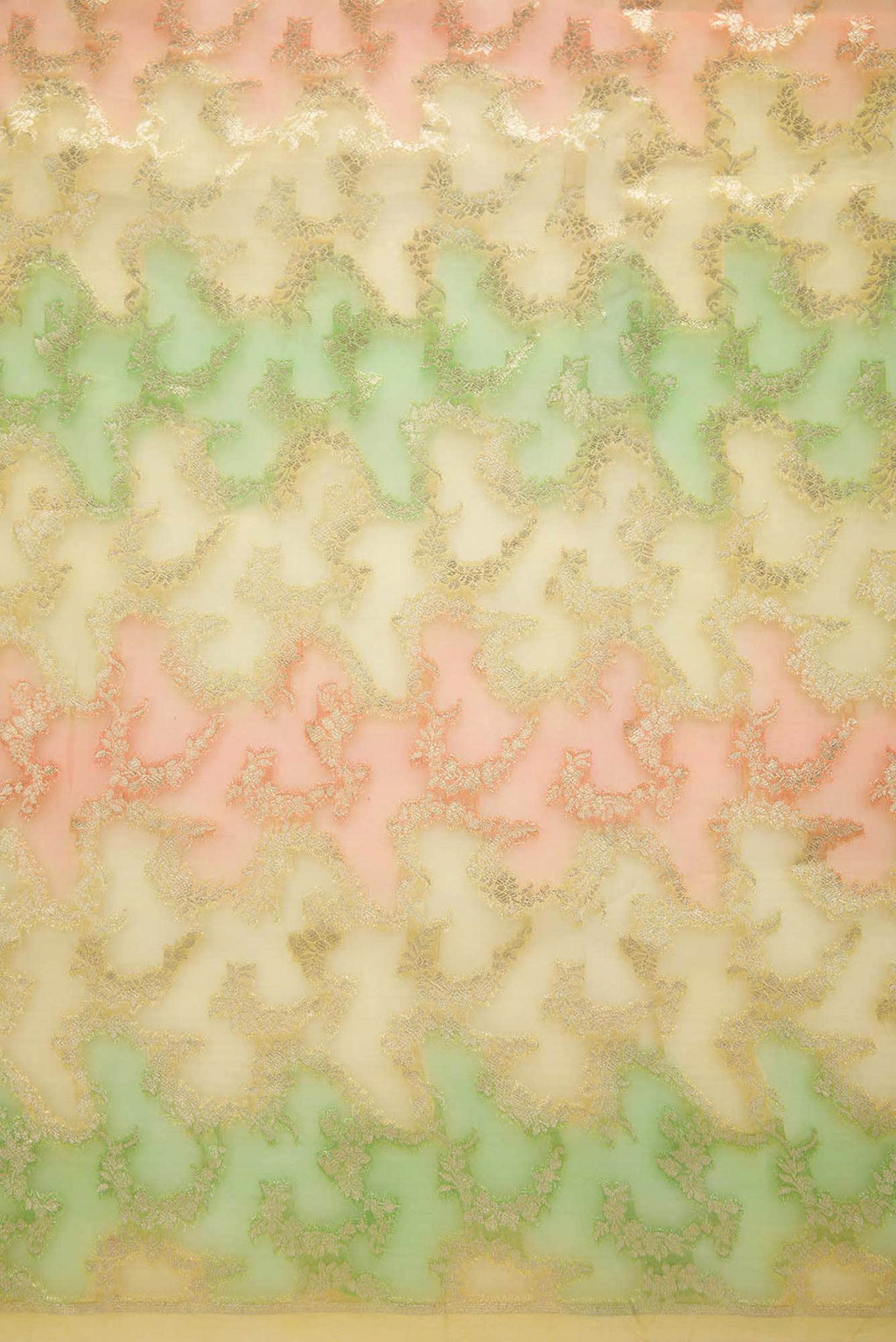 Yellow Green and Orange Organza Silk Dress Material