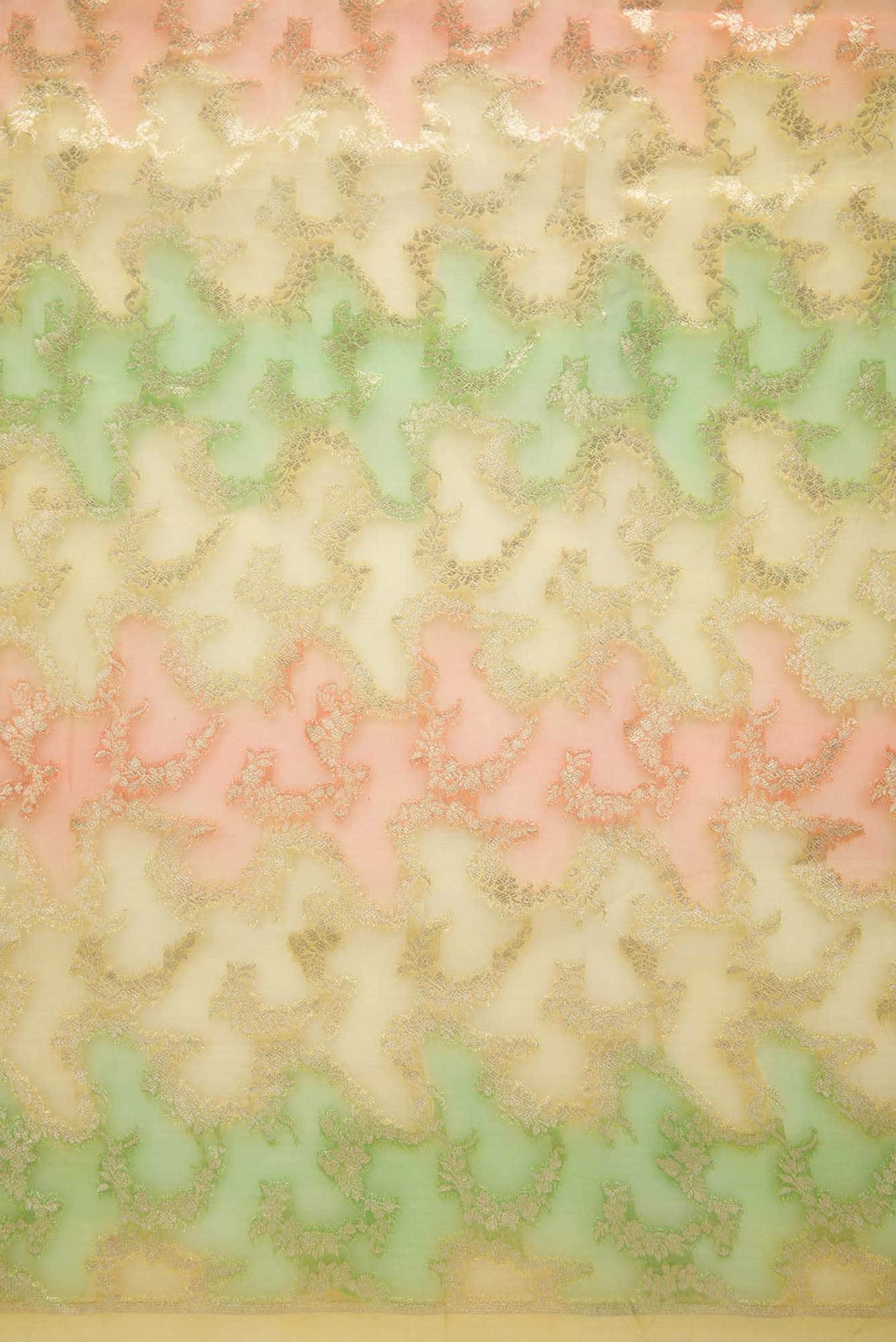 Yellow Green and Orange Organza Silk Dress Material