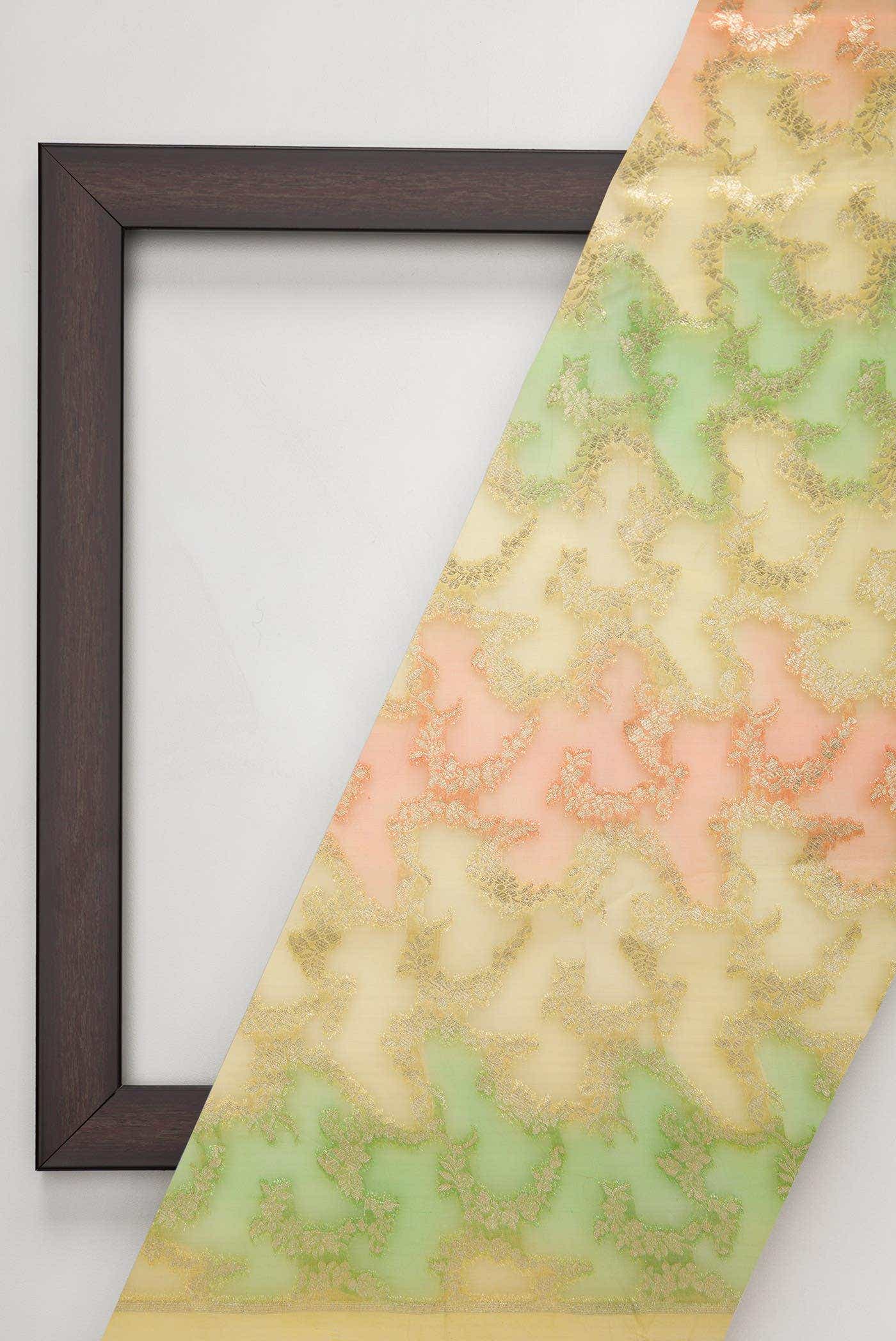 Yellow Green and Orange Organza Silk Dress Material