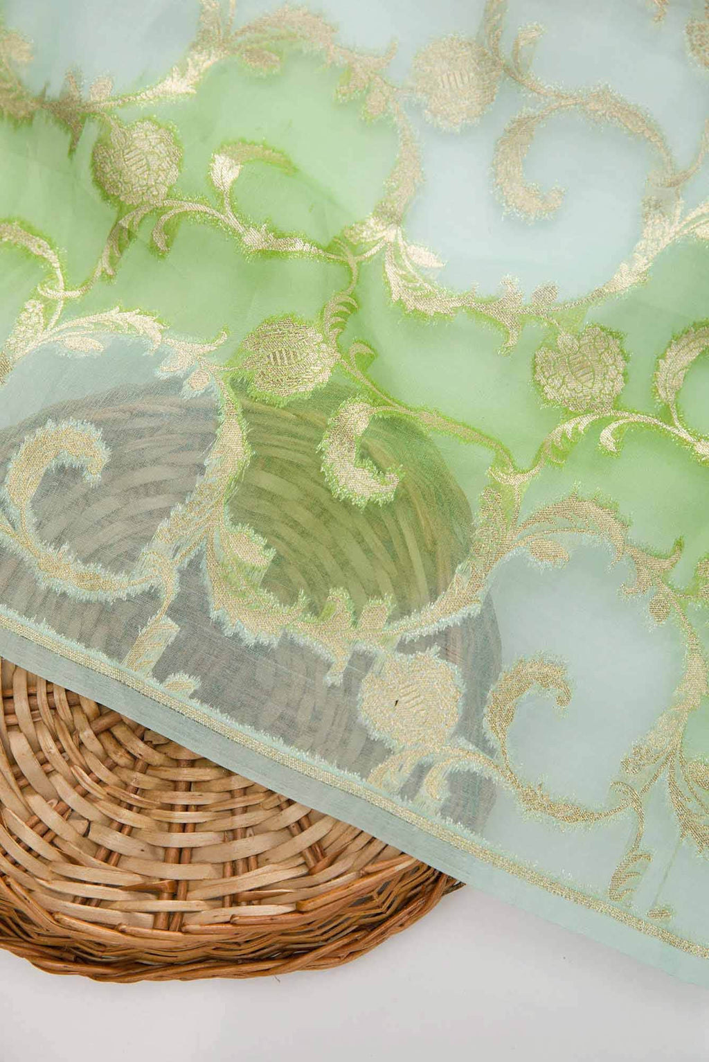 Blue Green and Lavender Organza Silk Dress Material