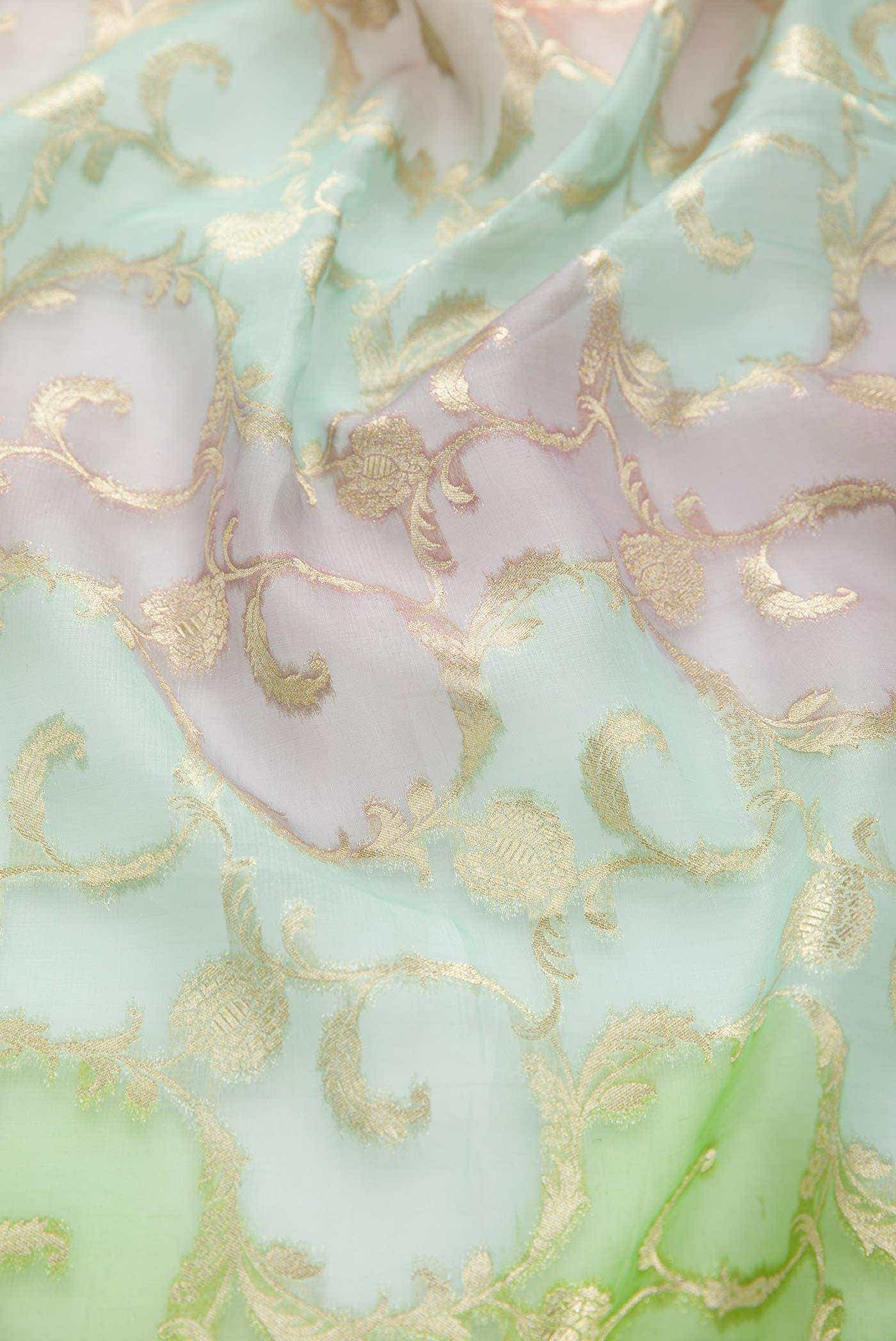 Blue Green and Lavender Organza Silk Dress Material