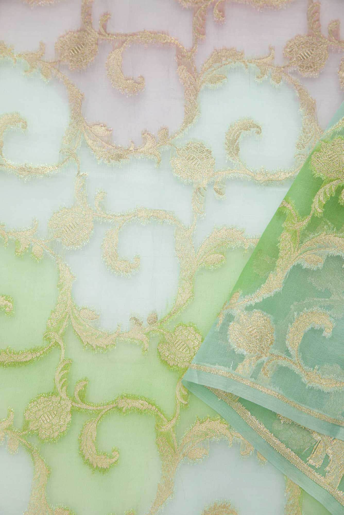 Blue Green and Lavender Organza Silk Dress Material