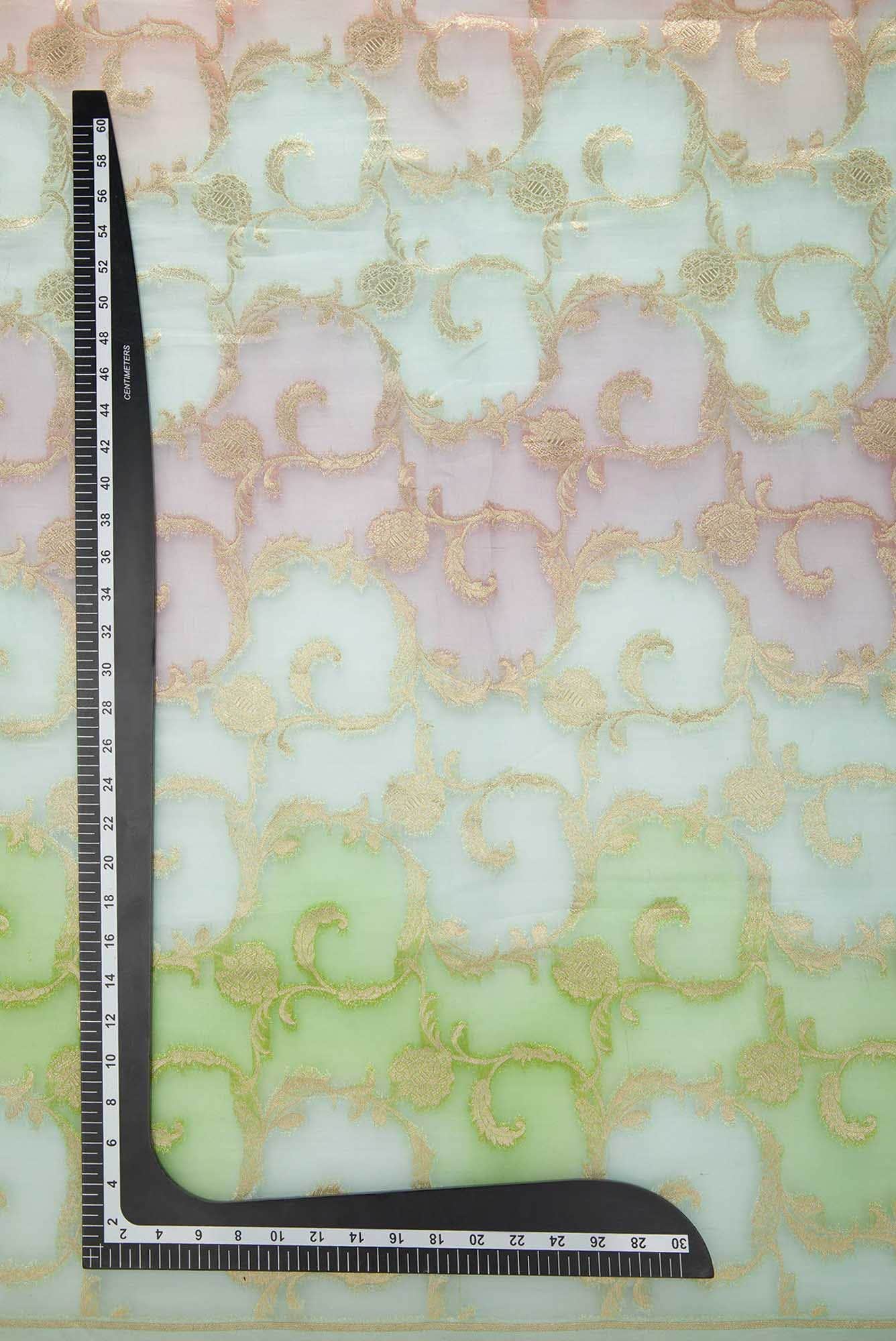 Blue Green and Lavender Organza Silk Dress Material