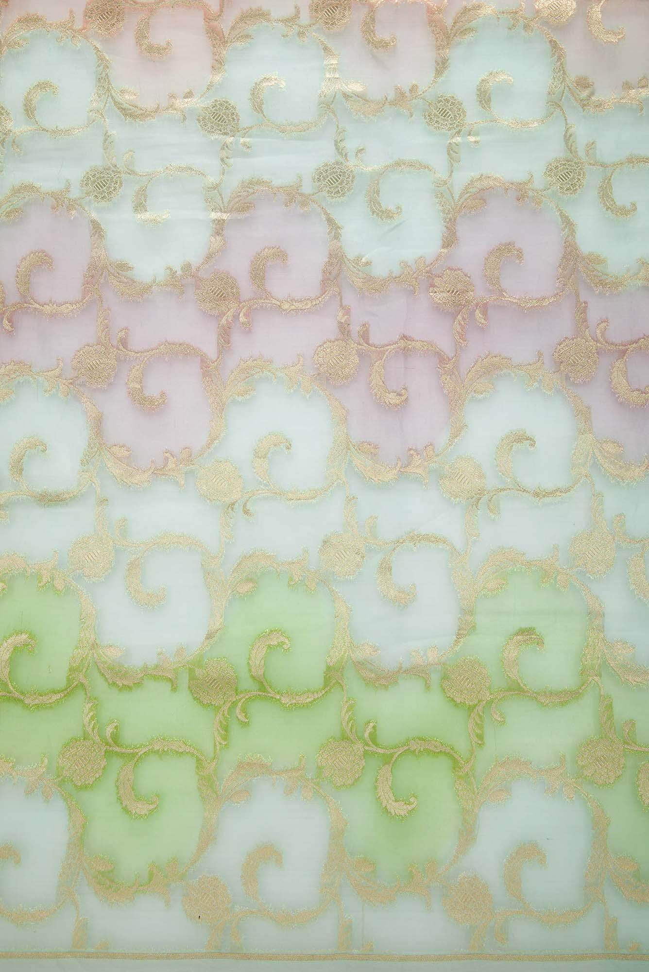 Blue Green and Lavender Organza Silk Dress Material