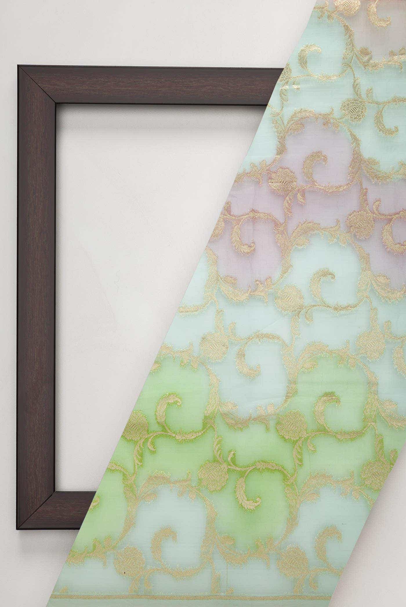 Blue Green and Lavender Organza Silk Dress Material