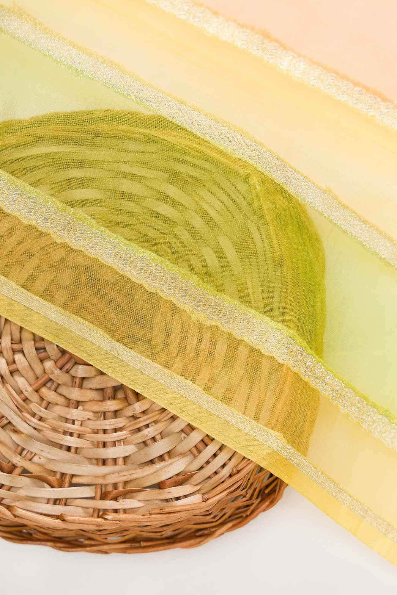 Yellow Green and Orange Organza Silk Dress Material