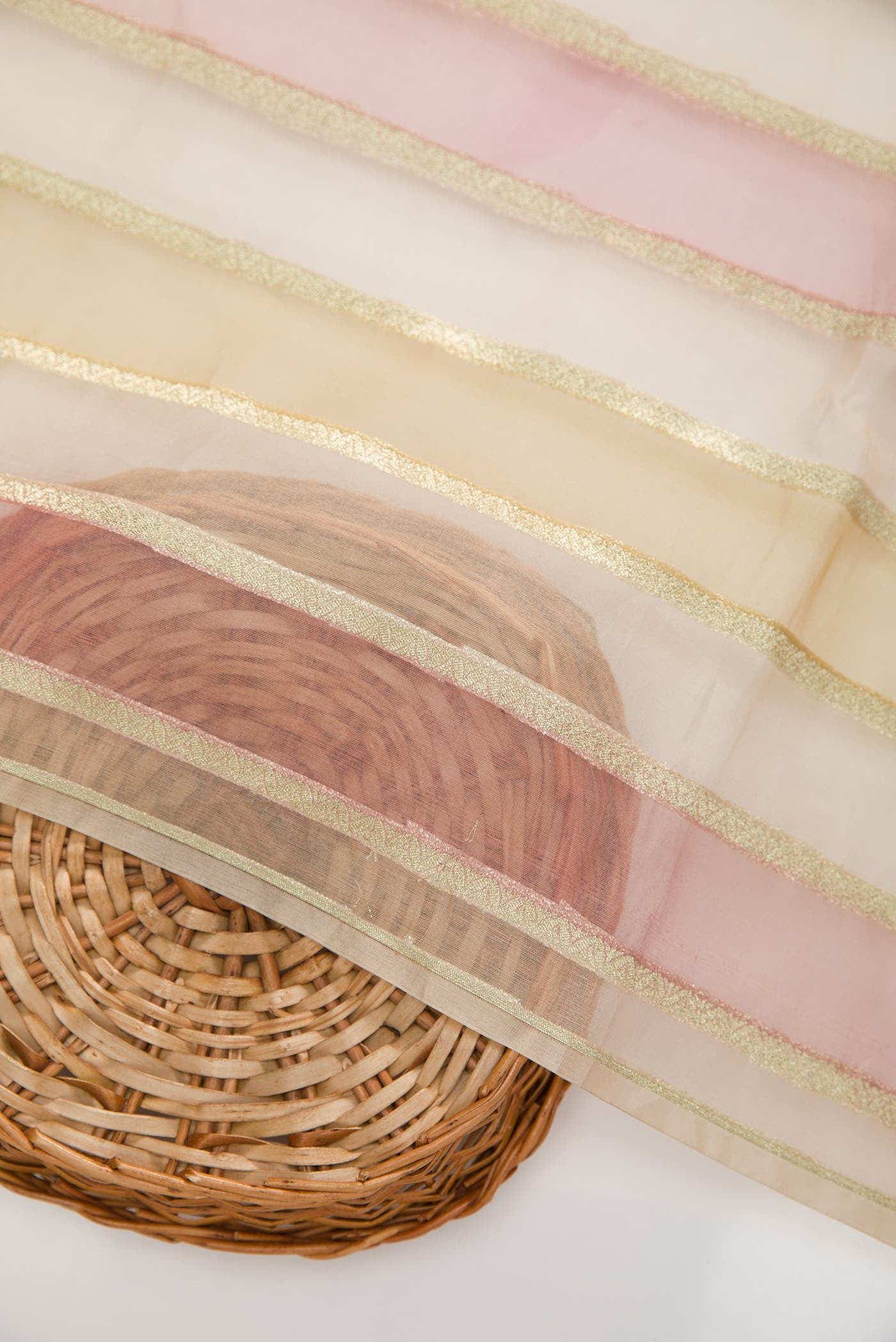 Brown and Green Organza Silk Dress Material
