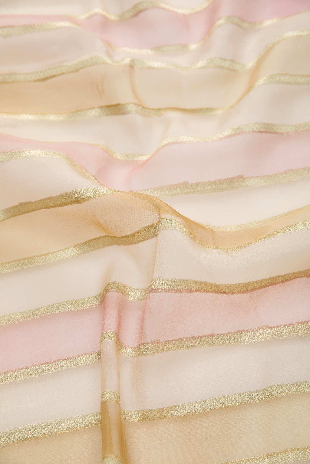 Brown and Green Organza Silk Dress Material