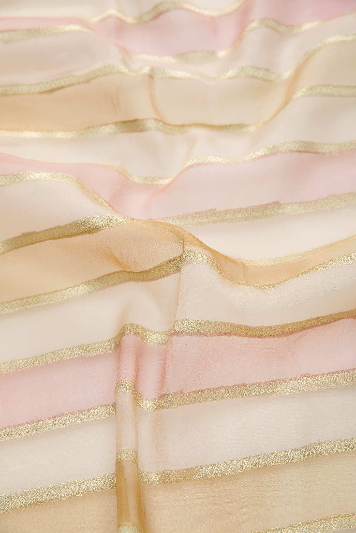 Brown and Green Organza Silk Dress Material