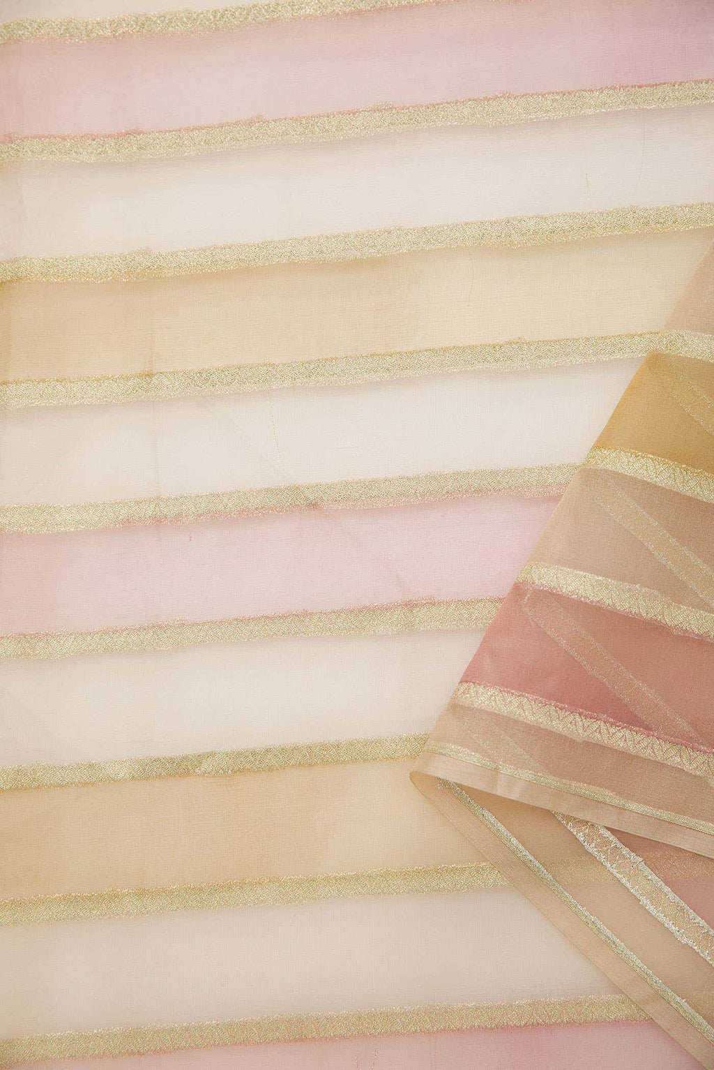 Brown and Green Organza Silk Dress Material