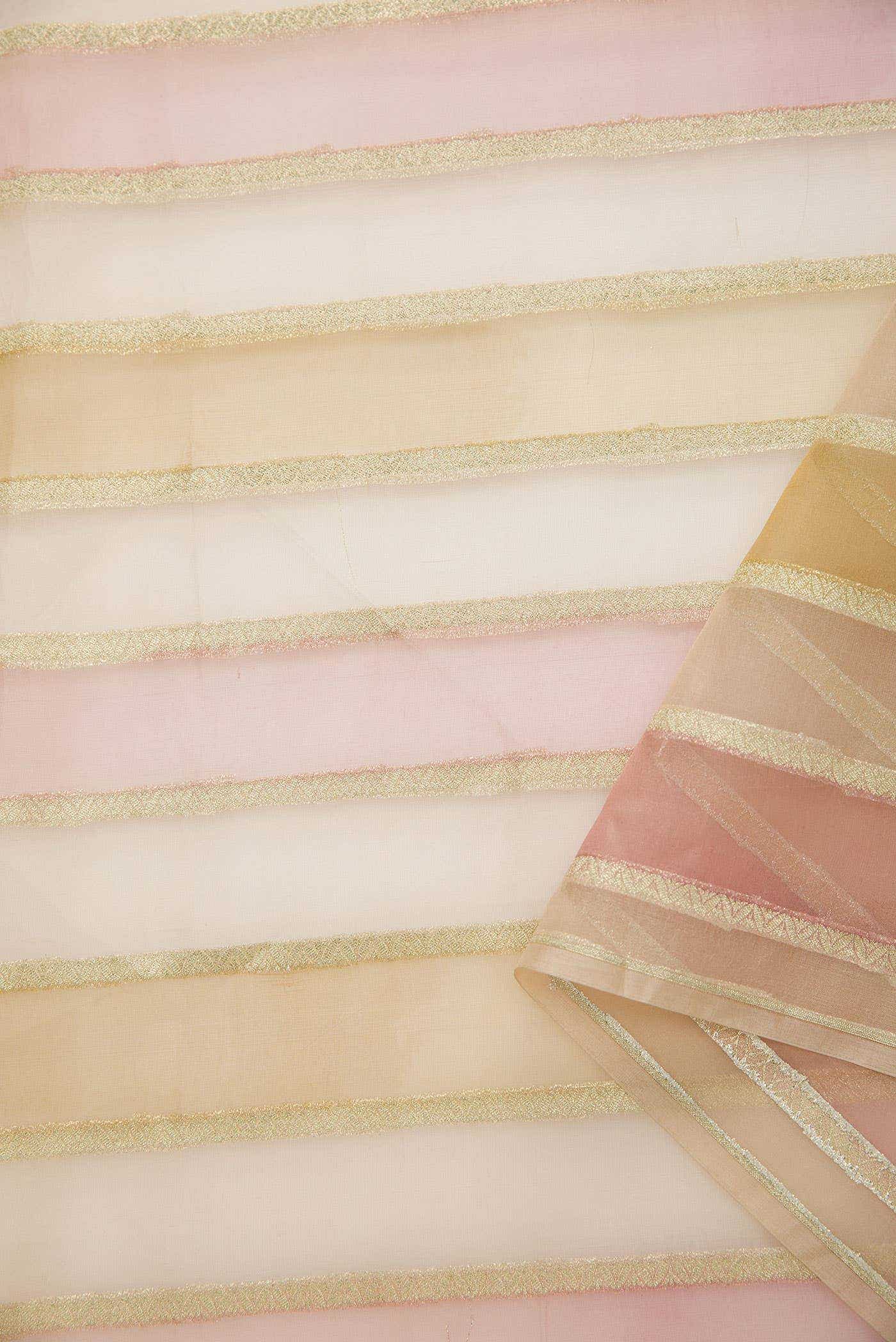 Brown and Green Organza Silk Dress Material