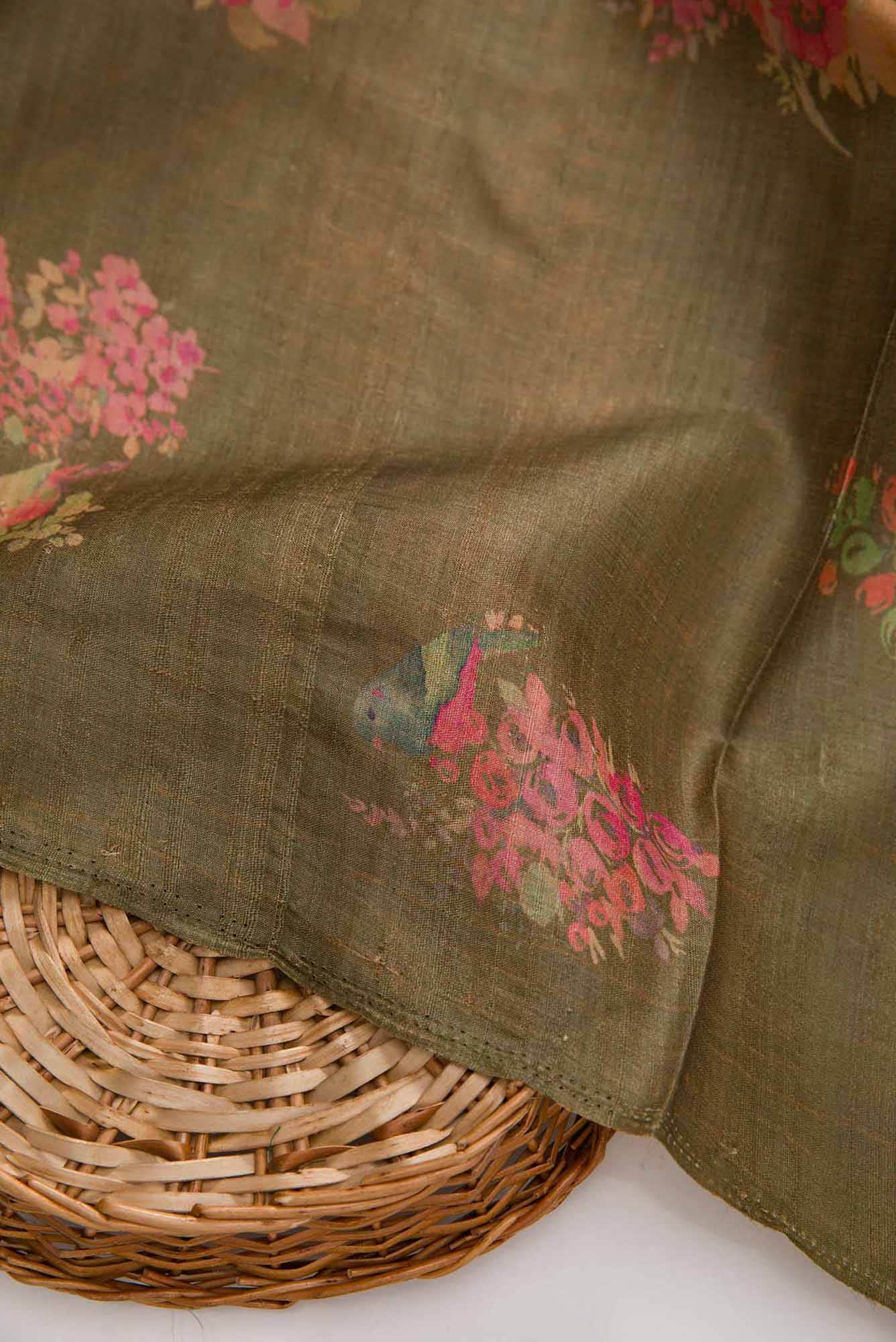 Mehandi Green Tussar Silk Dress Material