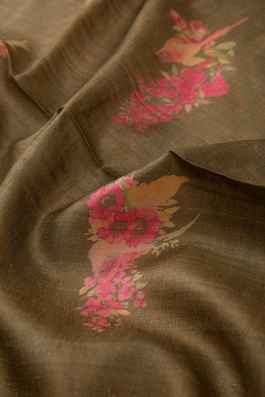 Mehandi Green Tussar Silk Dress Material