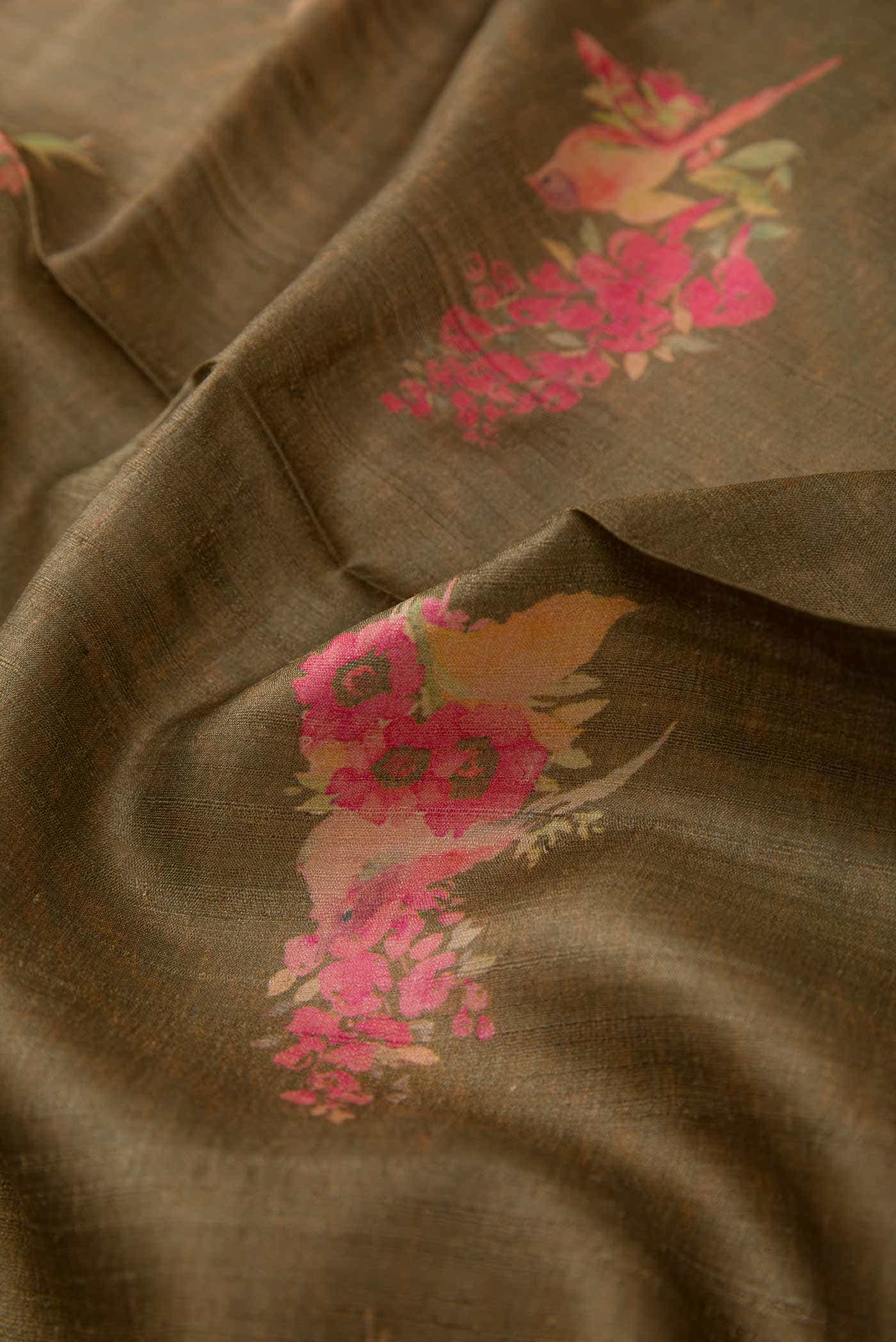 Mehandi Green Tussar Silk Dress Material