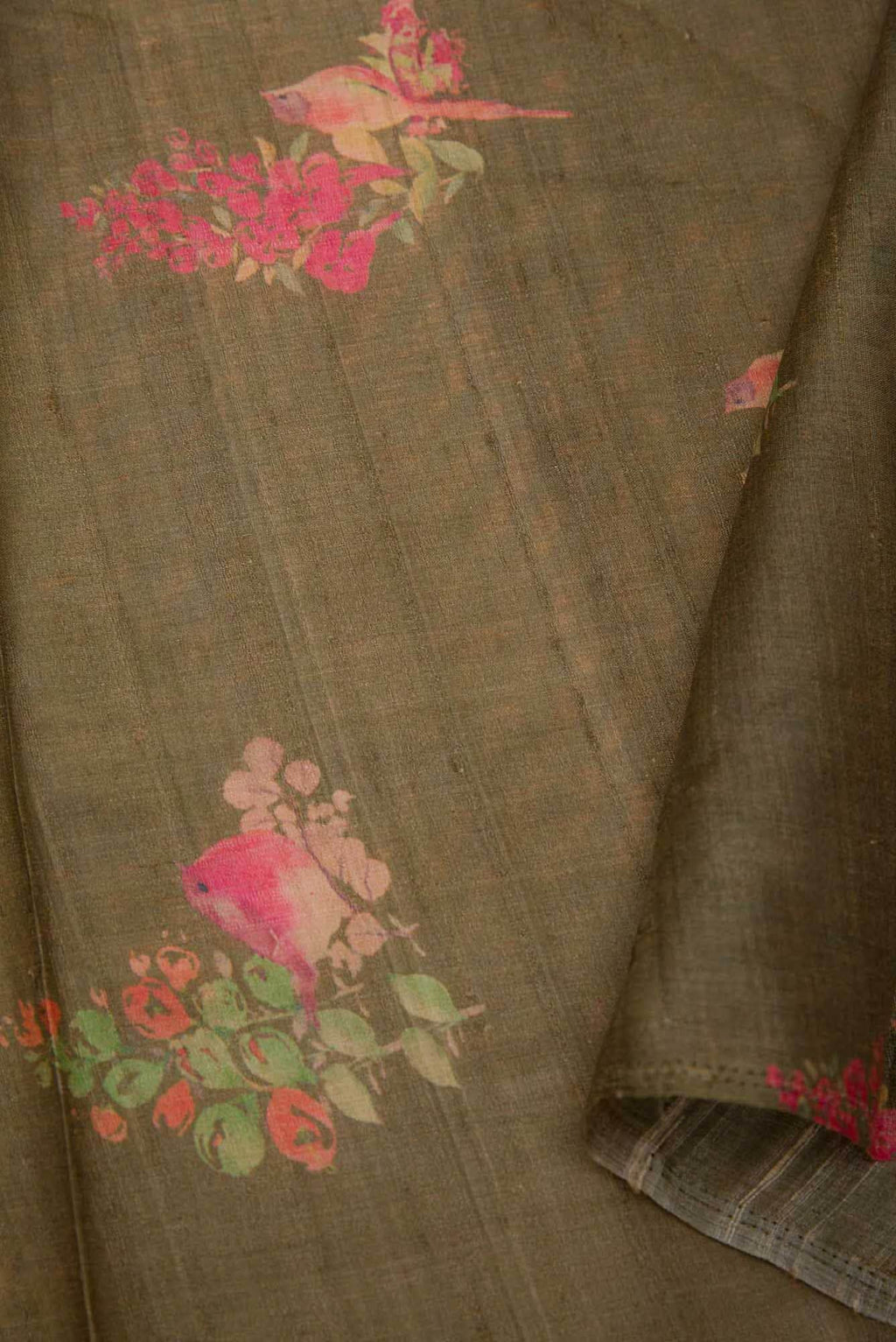 Mehandi Green Tussar Silk Dress Material