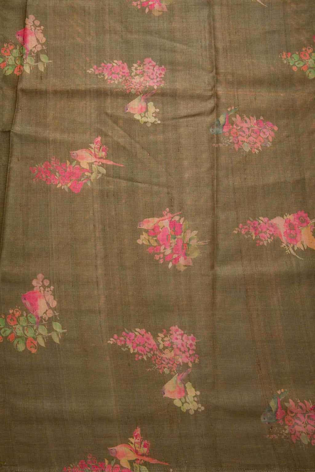 Mehandi Green Tussar Silk Dress Material