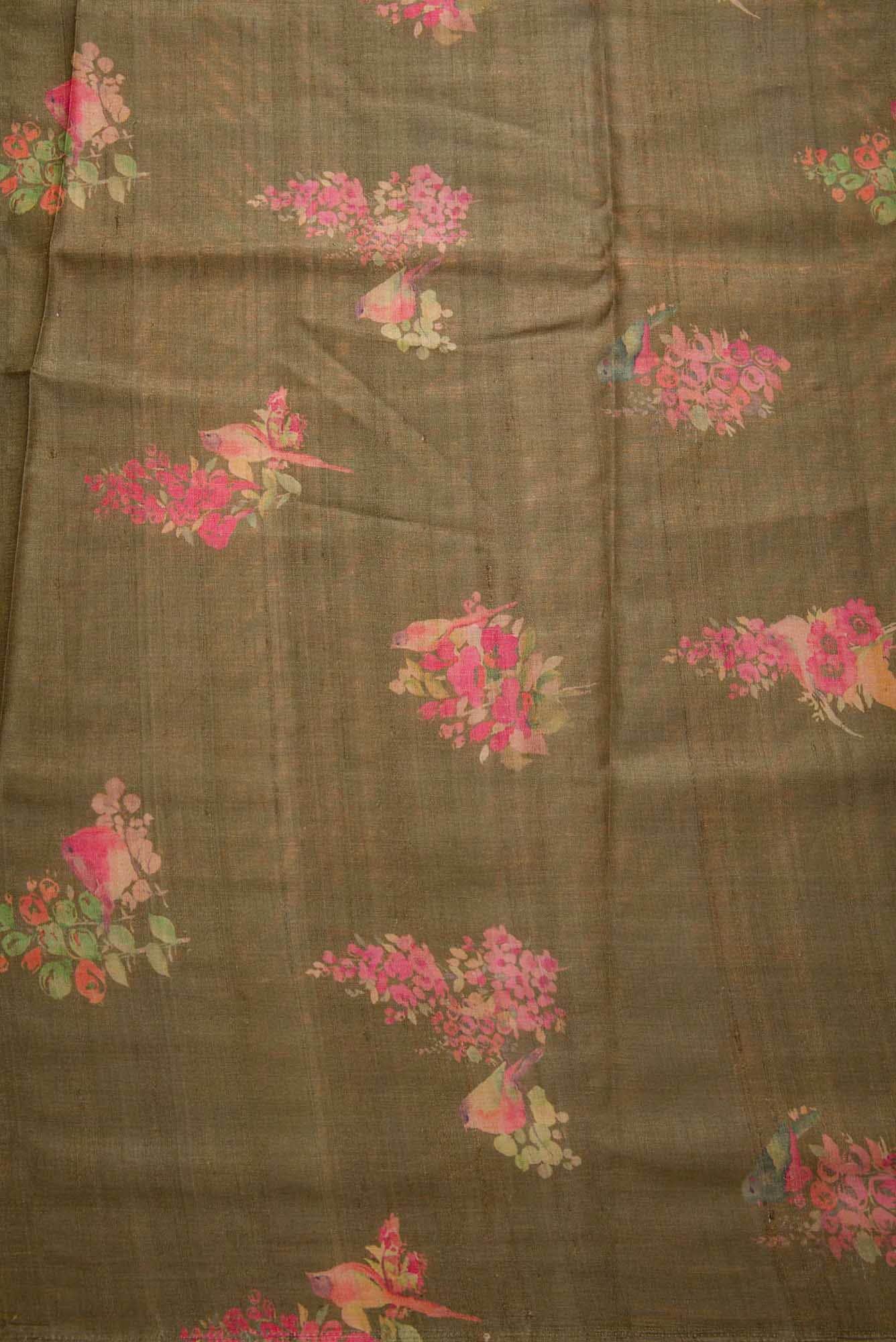 Mehandi Green Tussar Silk Dress Material