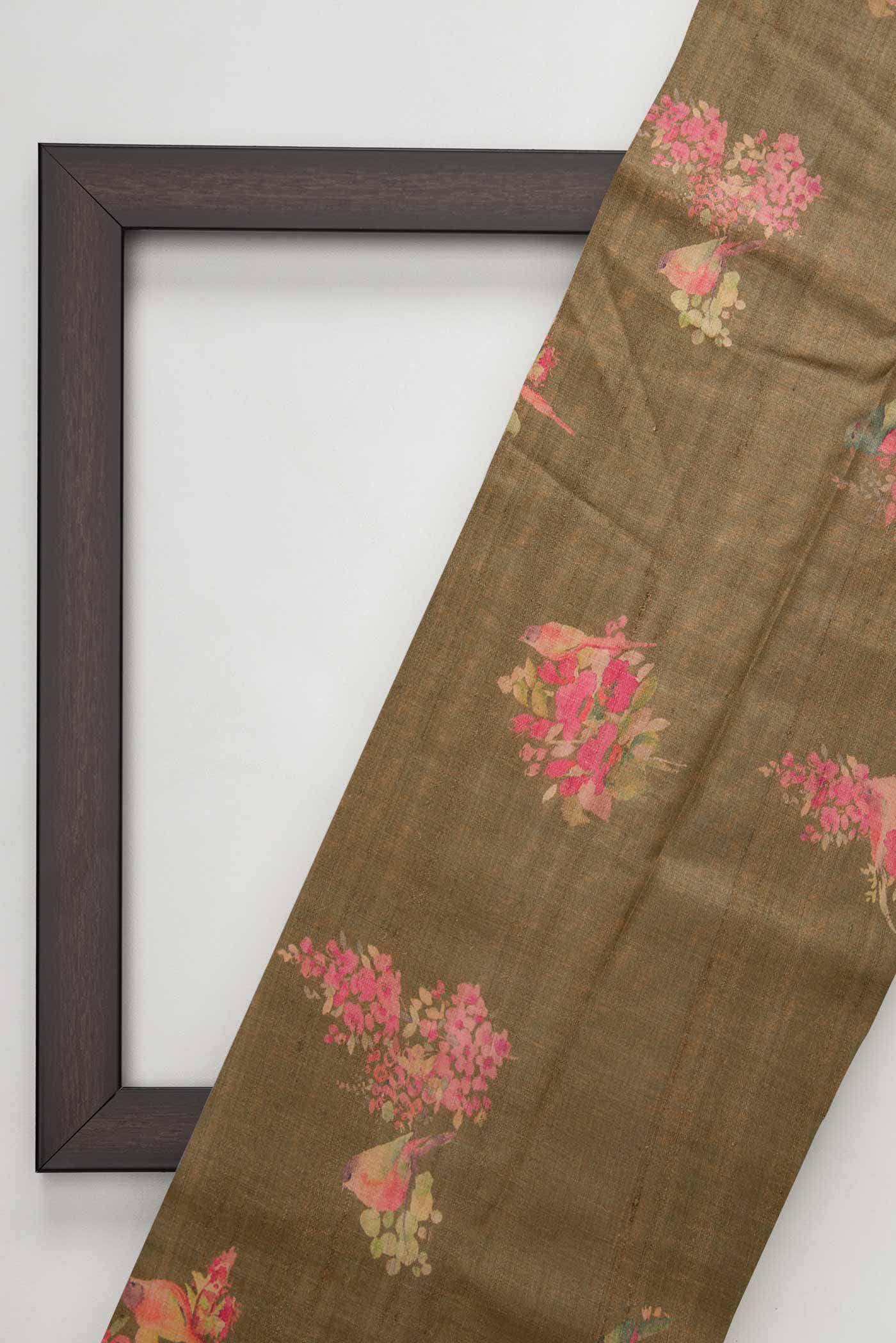 Mehandi Green Tussar Silk Dress Material