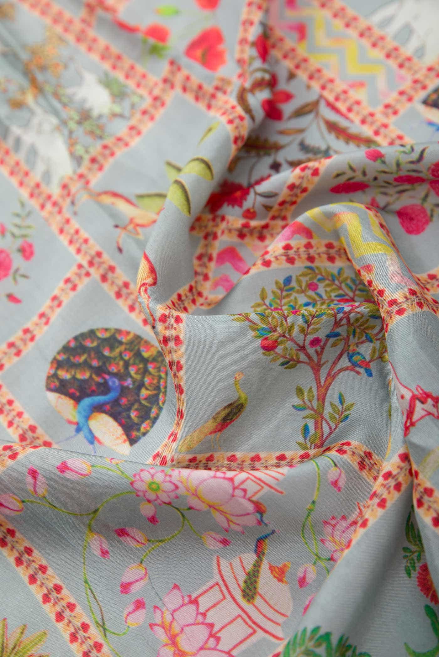 Grey Assam Silk Dress Material