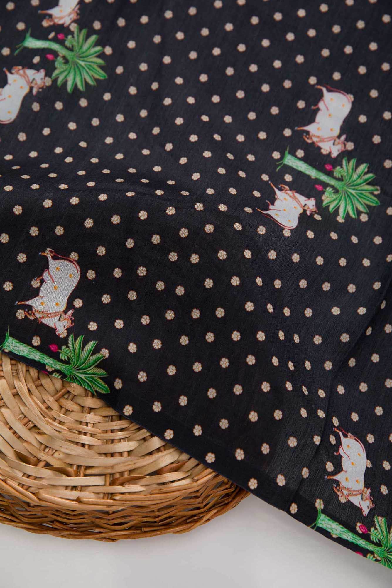 Black Chanderi Silk Dress Material