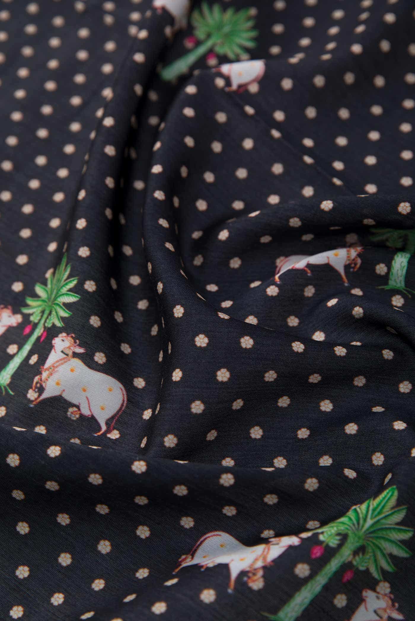 Black Chanderi Silk Dress Material