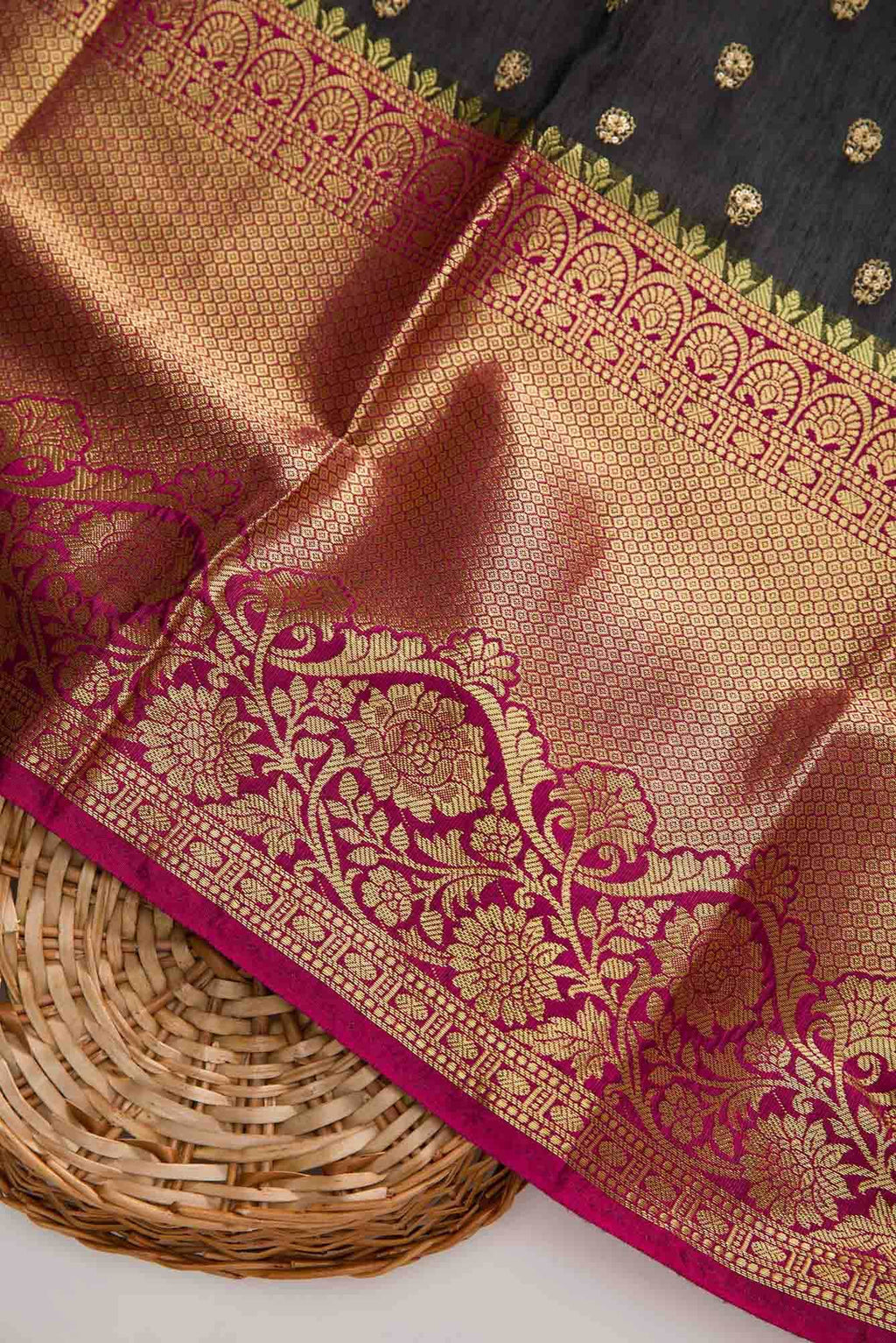 Black Chanderi Silk Dress Material