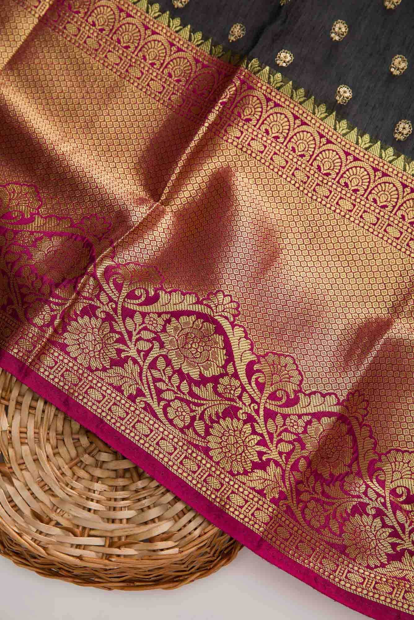 Black Chanderi Silk Dress Material
