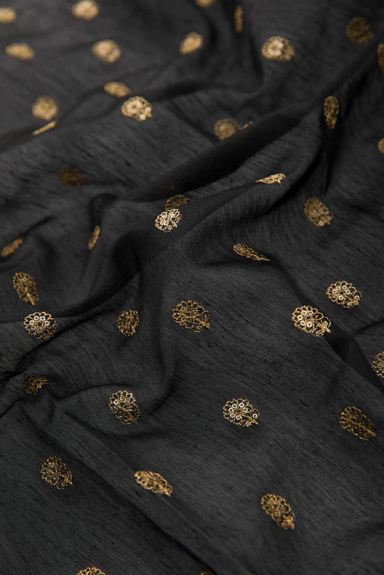 Black Chanderi Silk Dress Material