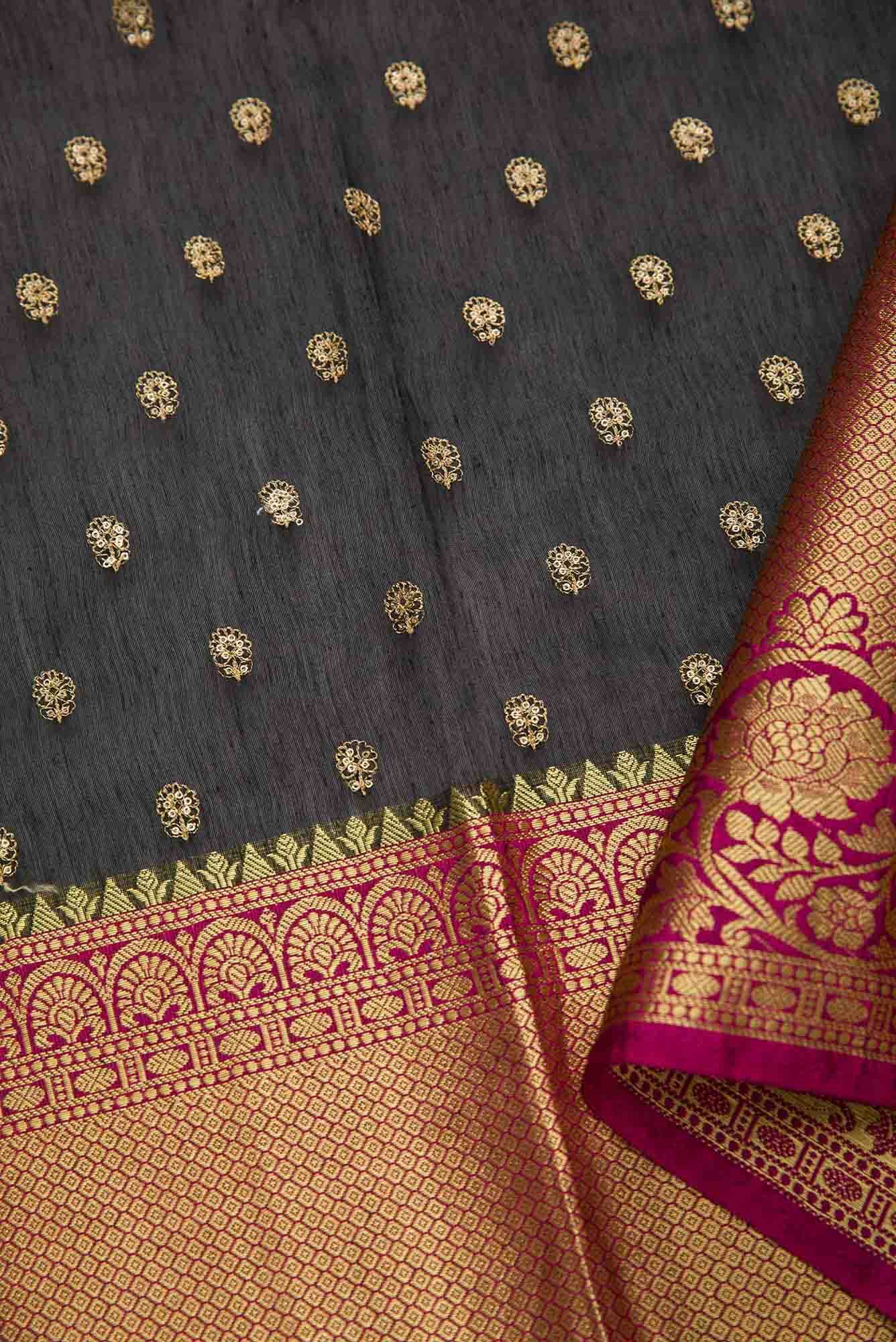 Black Chanderi Silk Dress Material