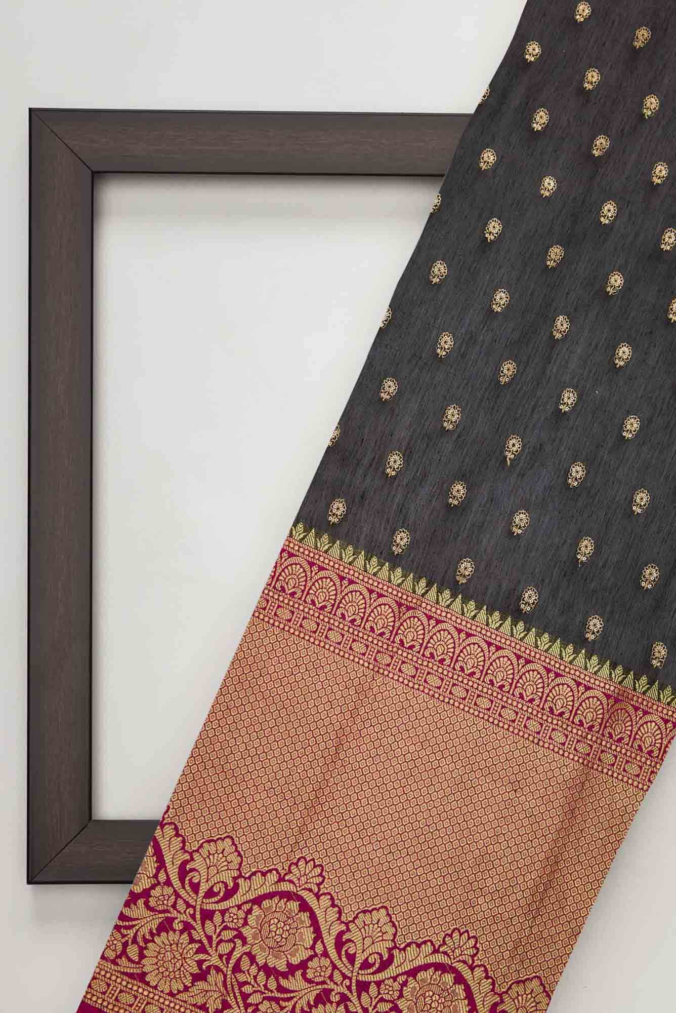 Black Chanderi Silk Dress Material