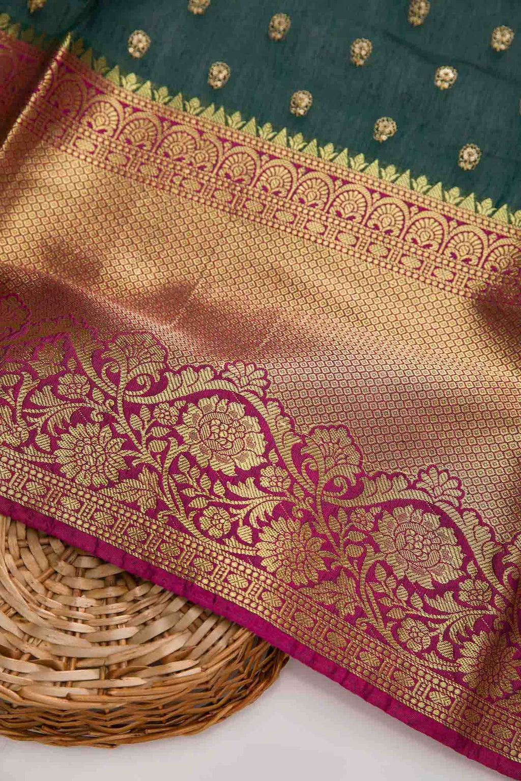 Bottle Green Chanderi Silk Dress Material