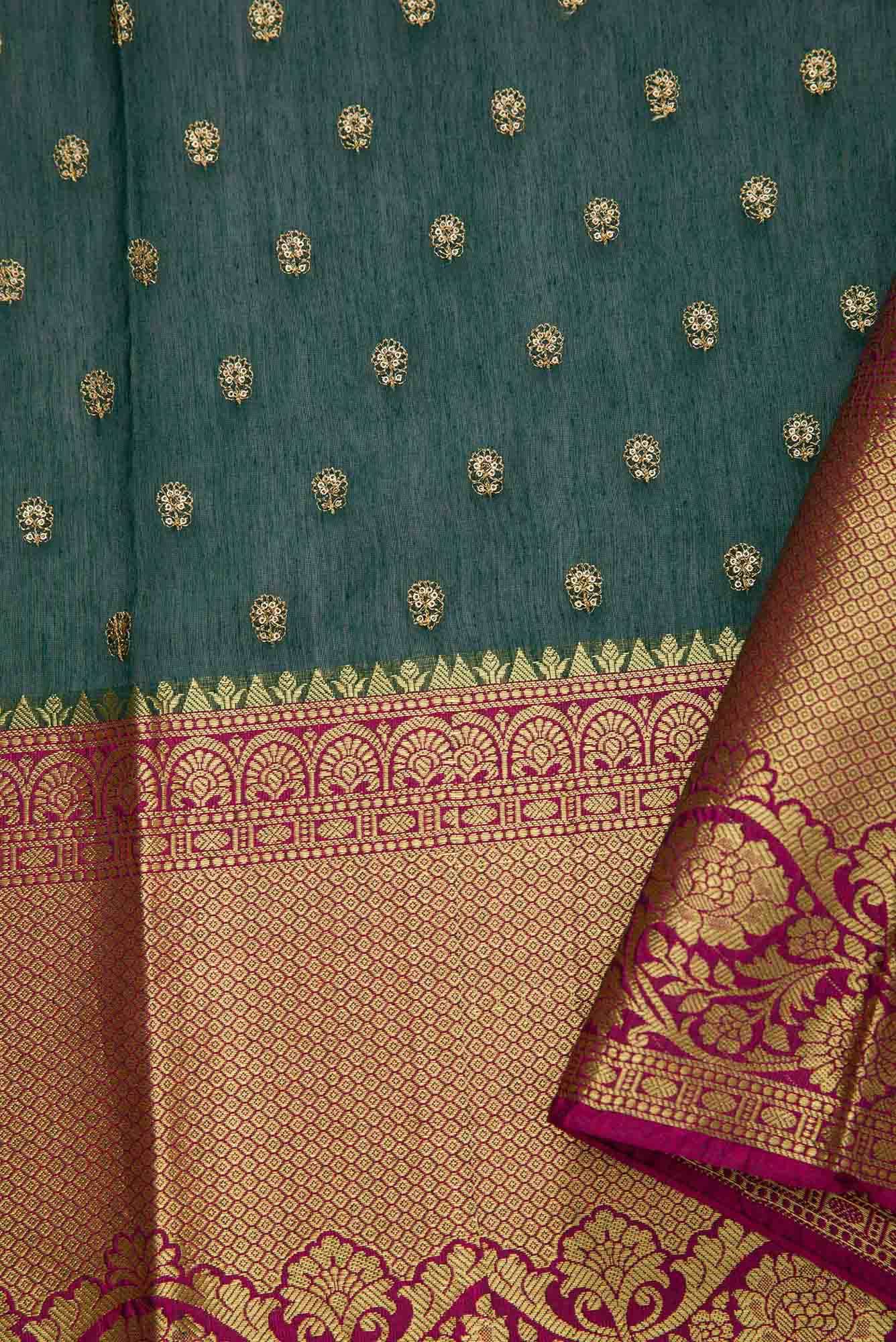 Bottle Green Chanderi Silk Dress Material