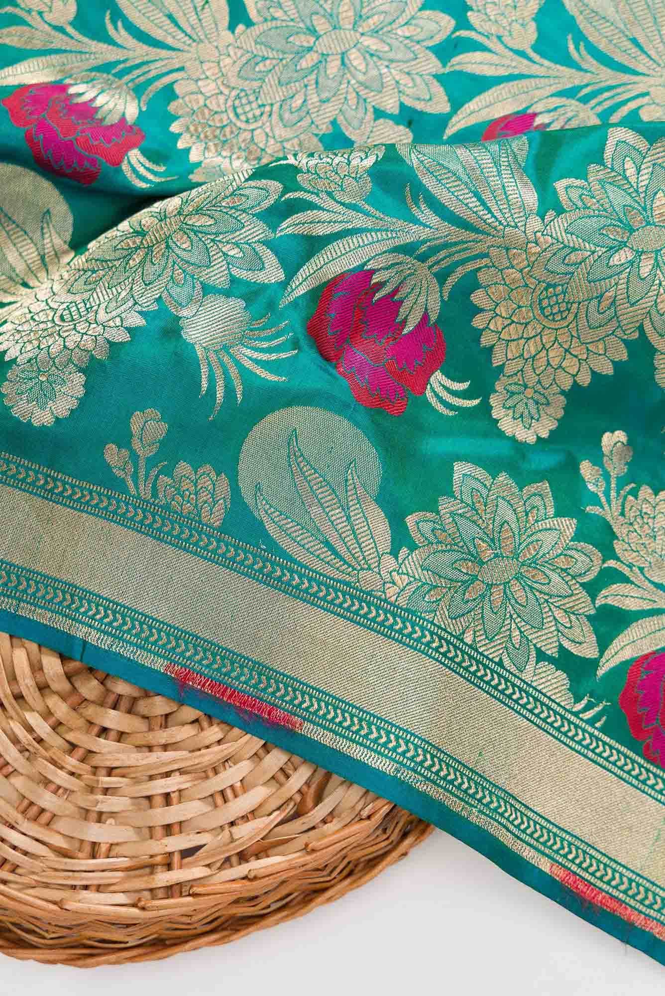 Green Banarasi Silk Dress Material