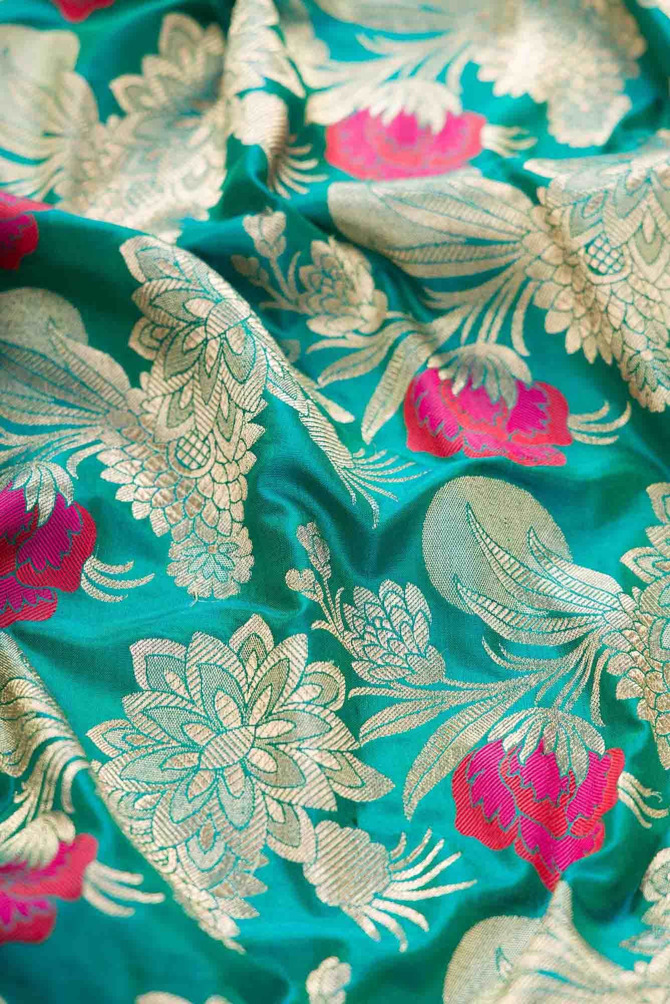 Green Banarasi Silk Dress Material