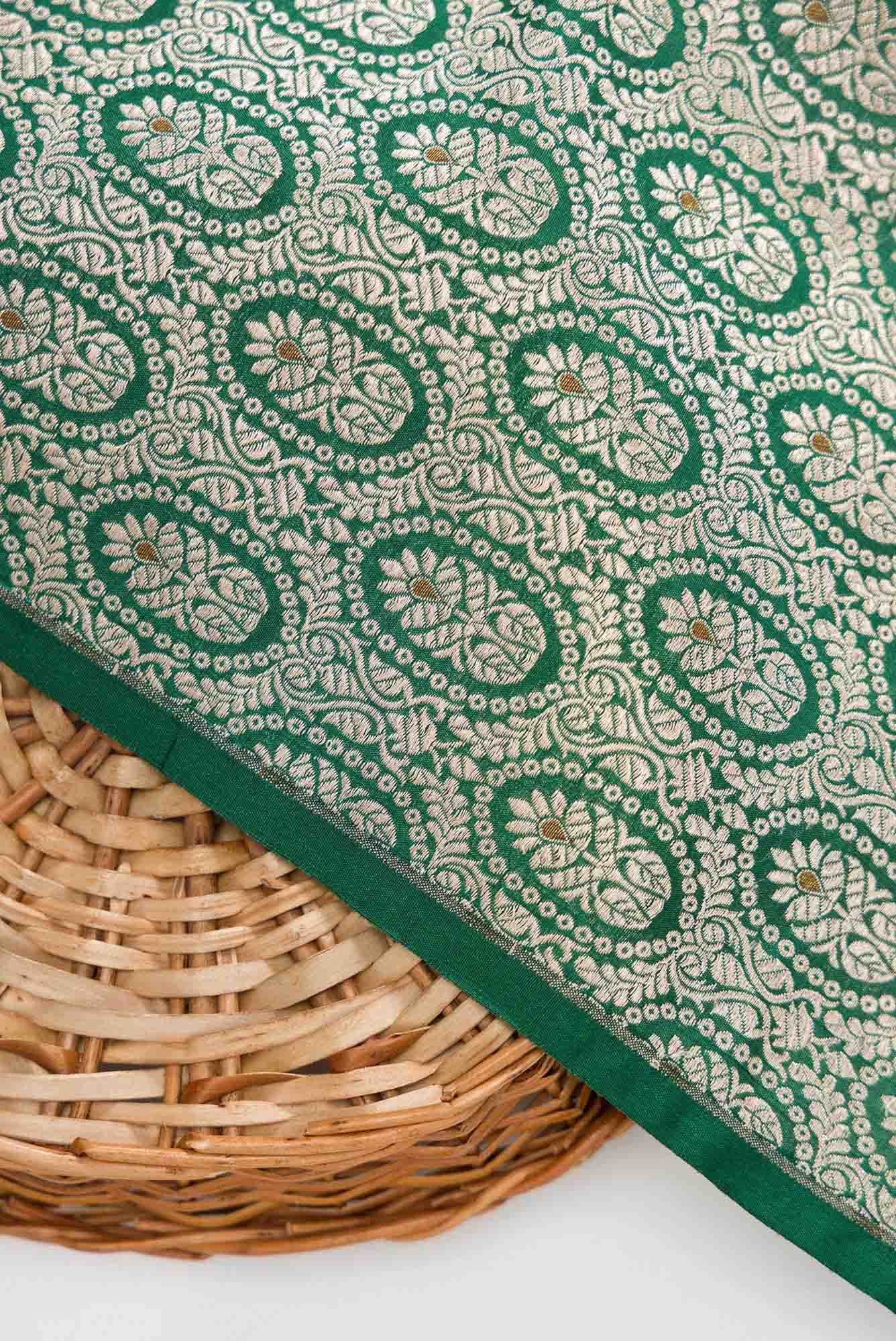 Bottle Green Banarasi Silk Dress Material