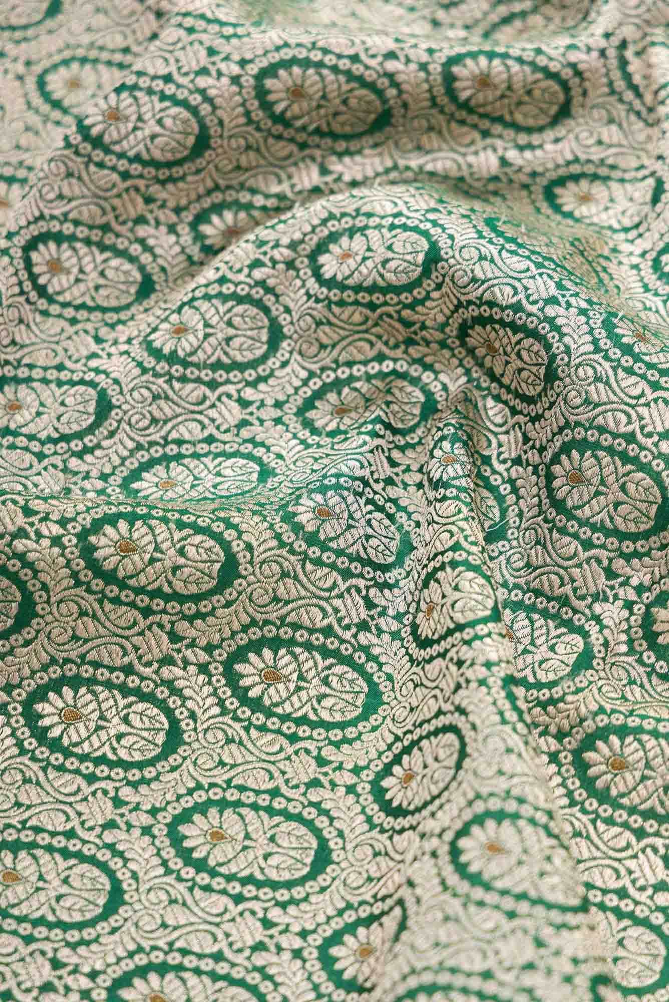 Bottle Green Banarasi Silk Dress Material