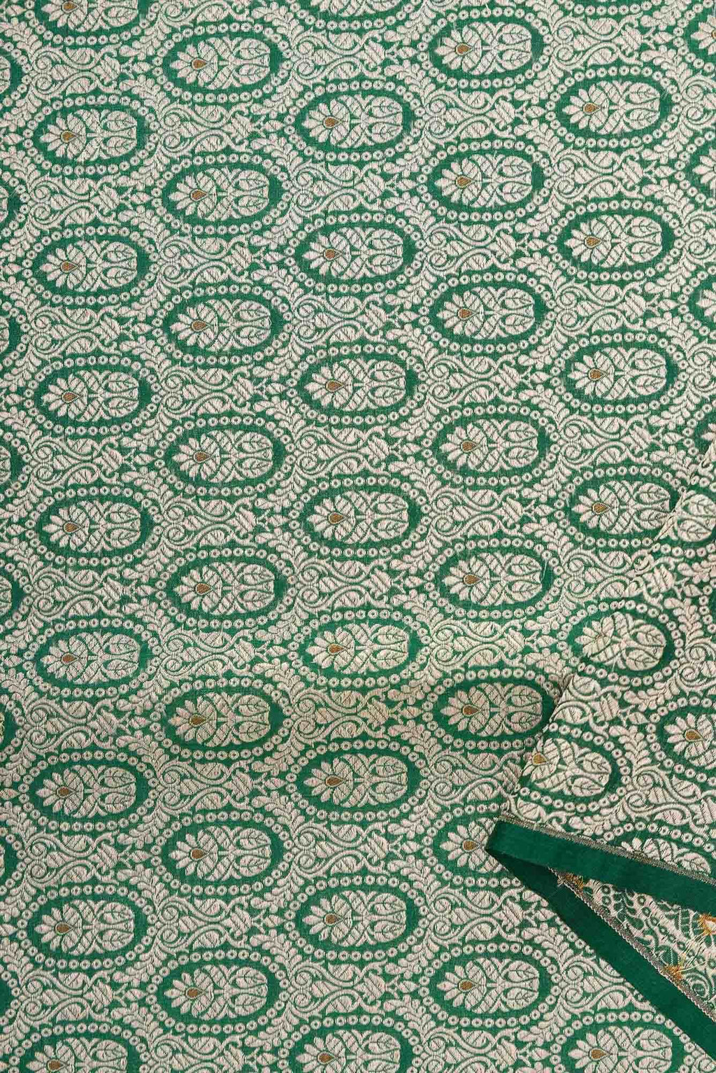 Bottle Green Banarasi Silk Dress Material