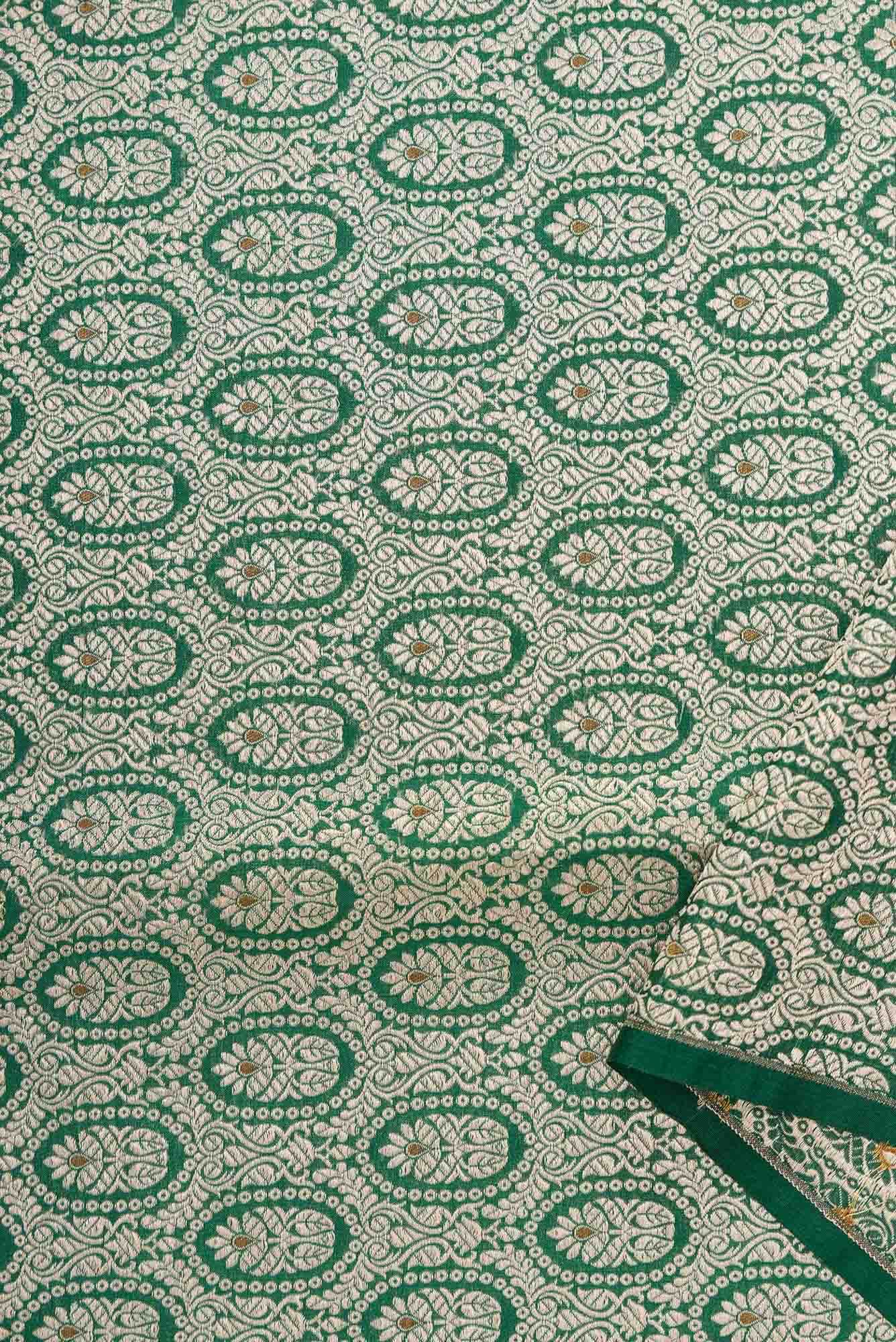 Bottle Green Banarasi Silk Dress Material