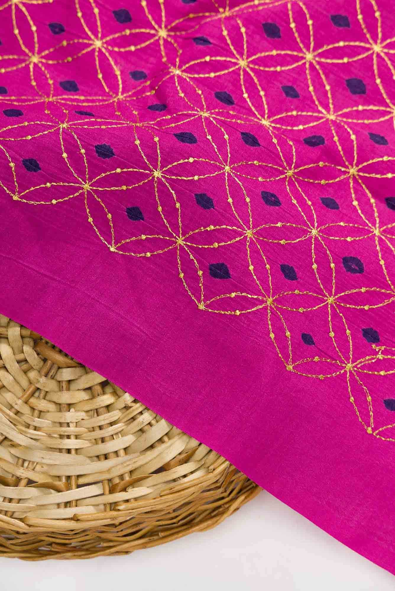Magenta Bandhani Silk Dress Material