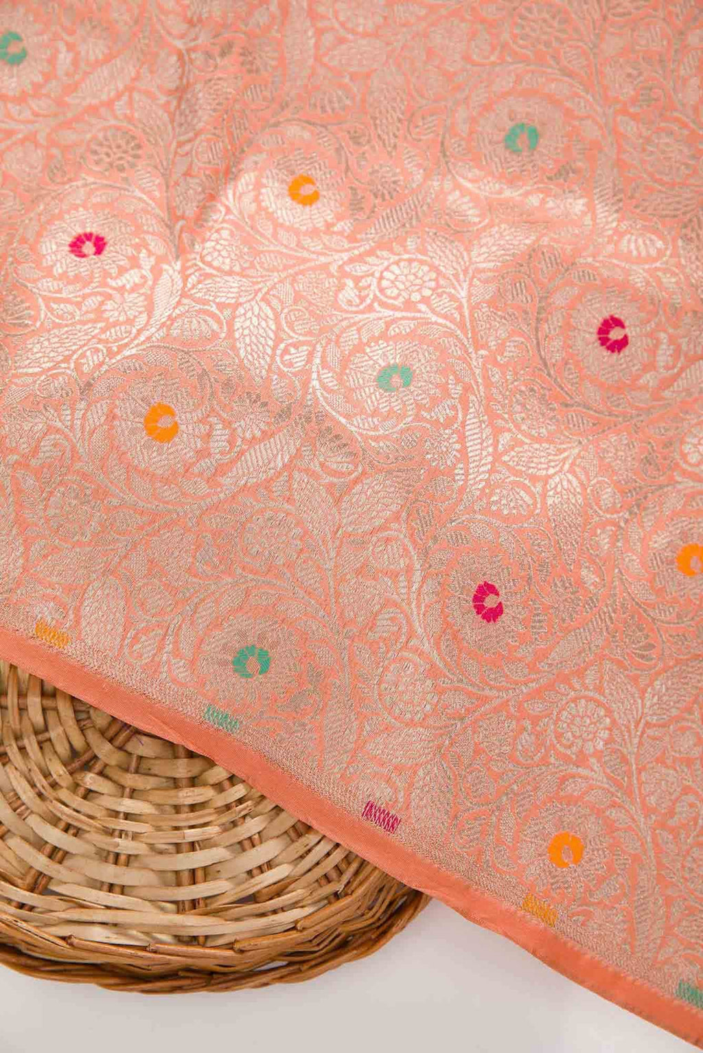 Peach Banarasi Silk Dress Material