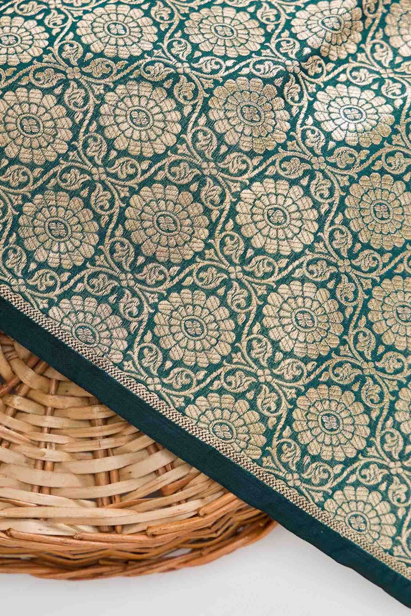 Bottle Green Banarasi Silk Dress Material