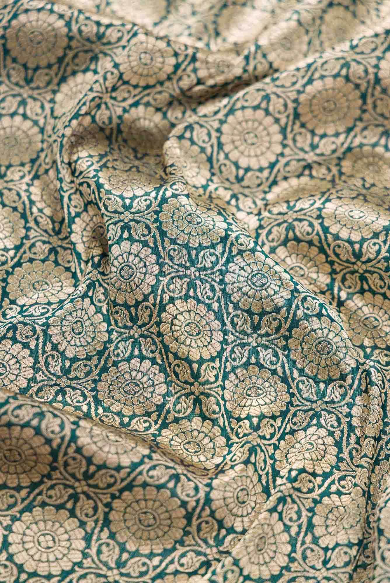 Bottle Green Banarasi Silk Dress Material