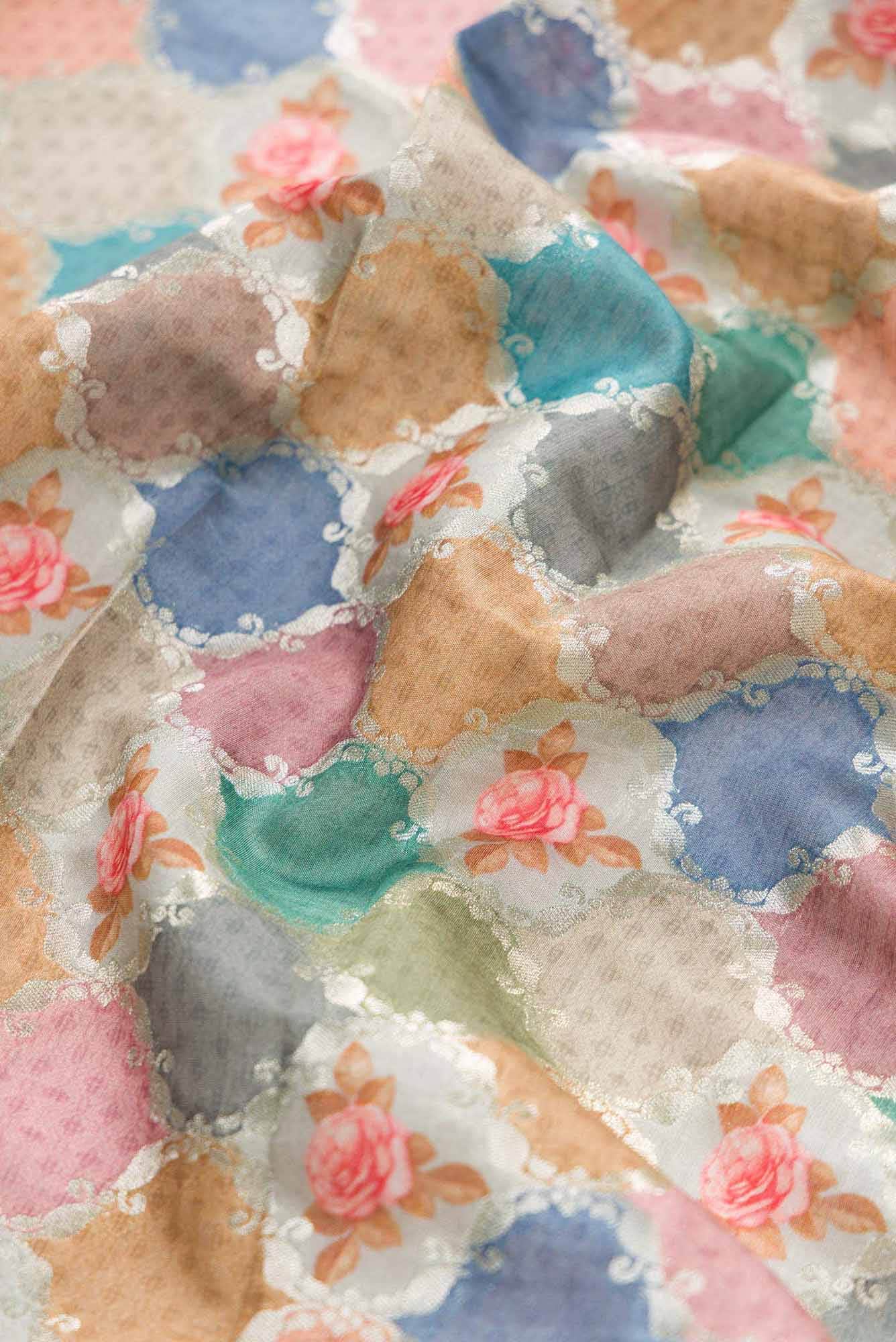 Mustard, Grey and Blue Banarasi Silk Dress Material