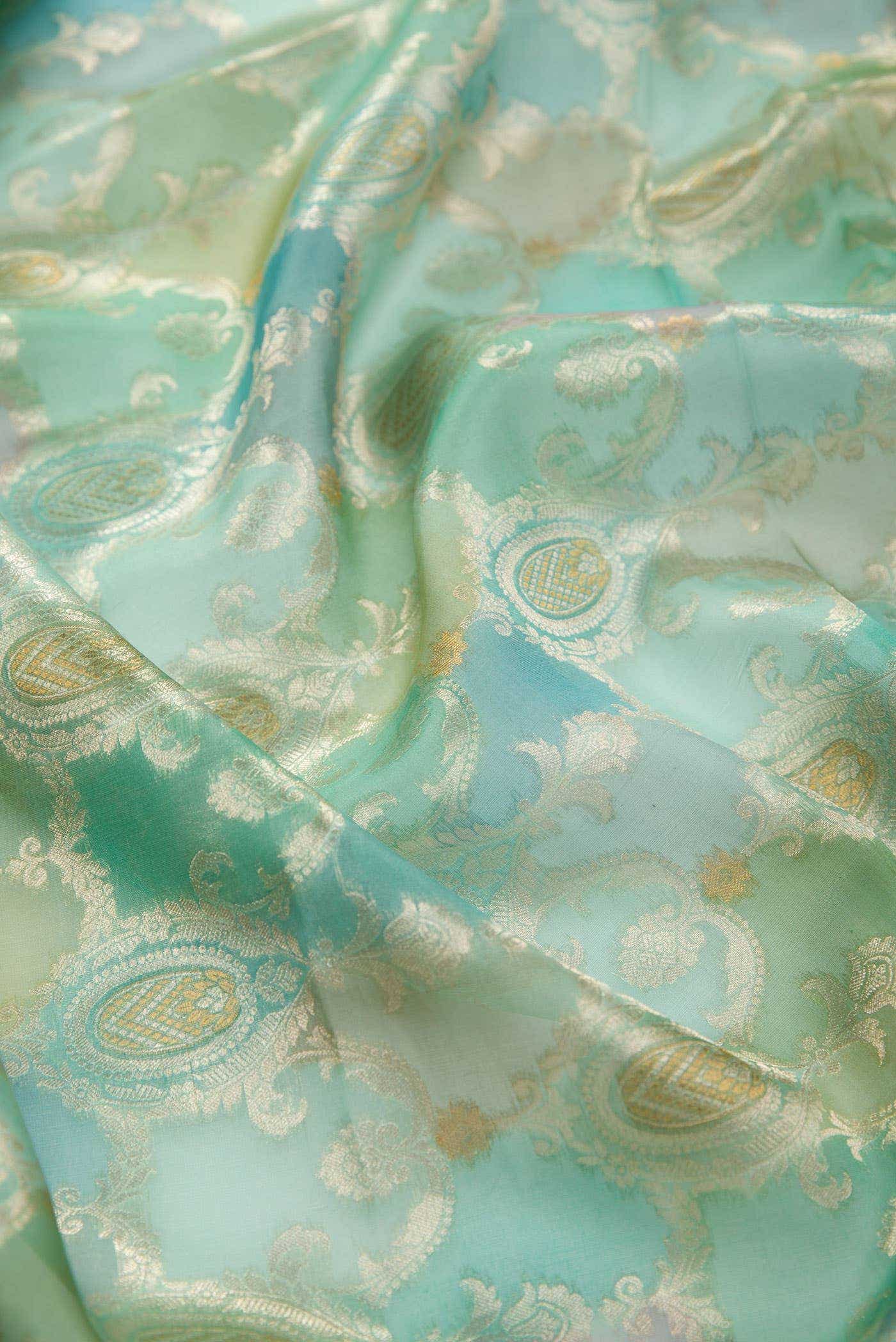 Blue Organza Silk Dress Material
