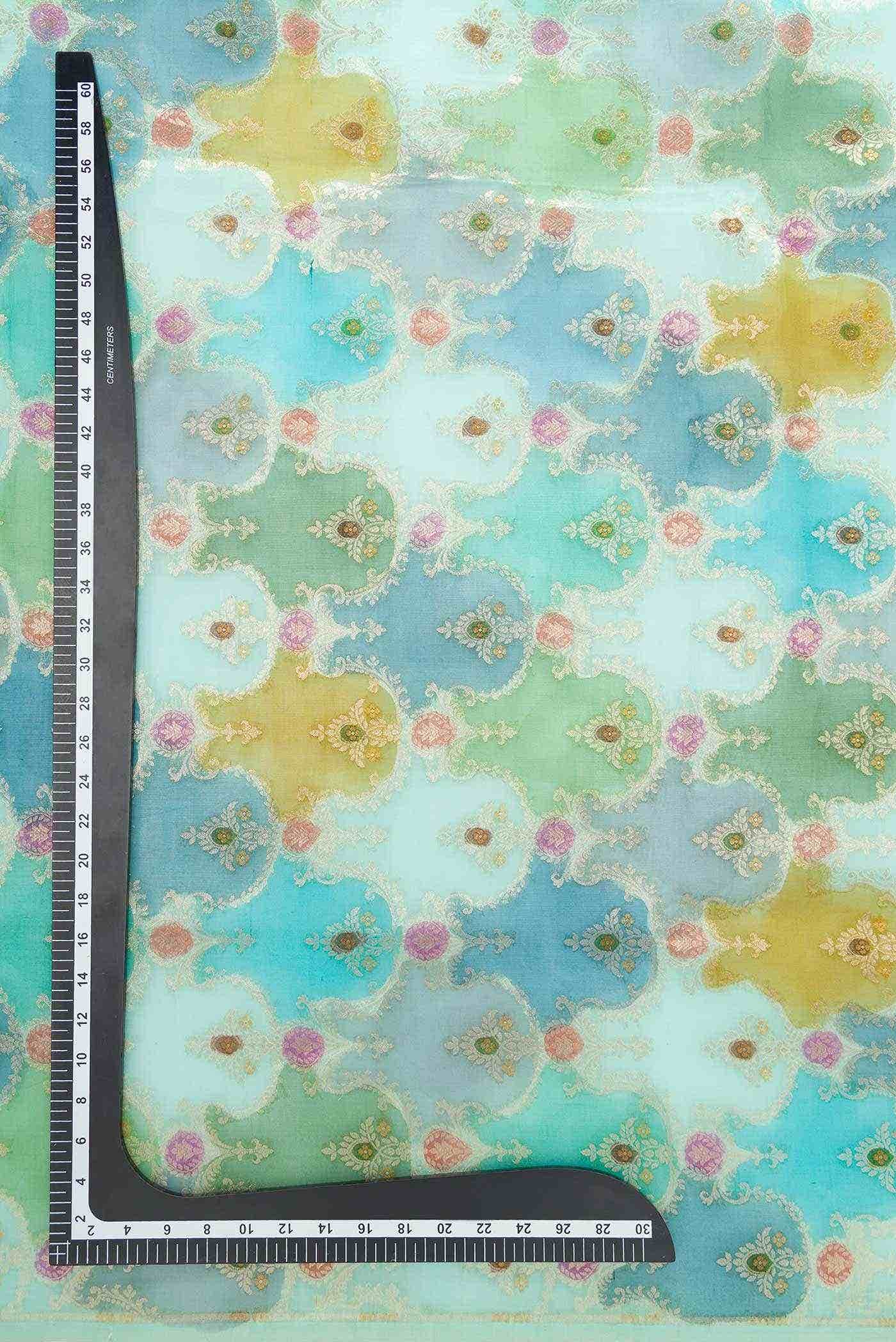 Sea Green and Blue Organza Silk Dress Material