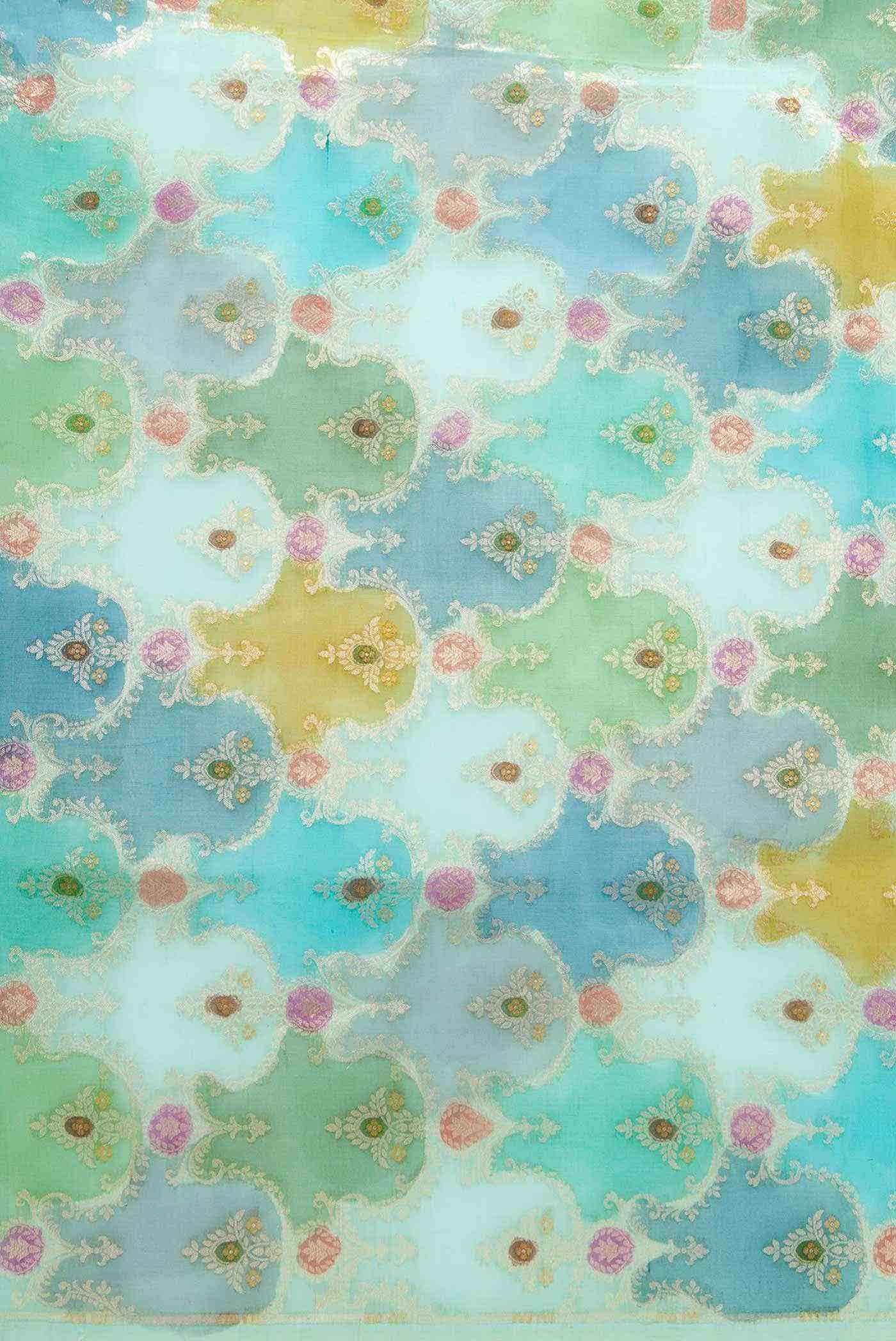 Sea Green and Blue Organza Silk Dress Material