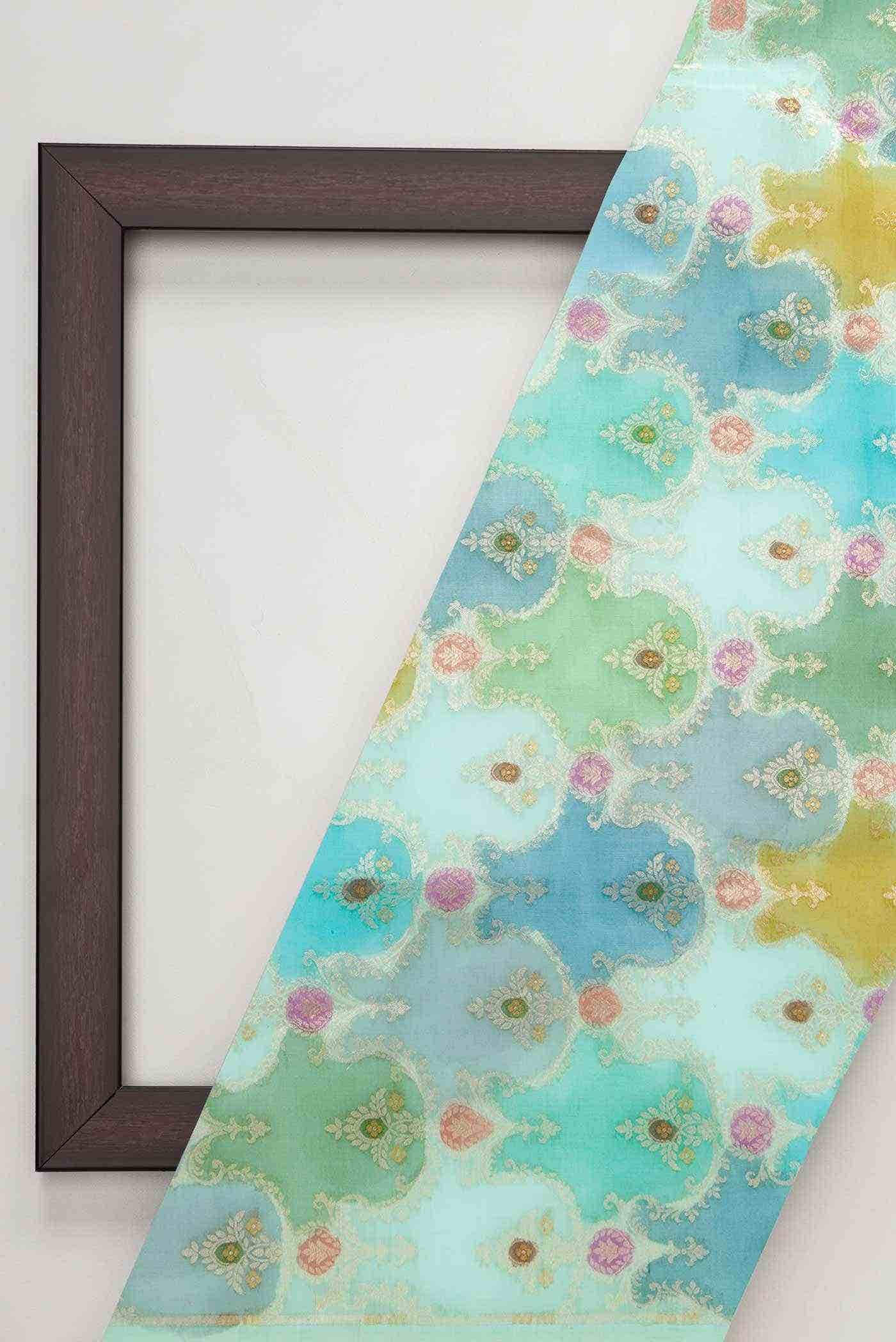 Sea Green and Blue Organza Silk Dress Material